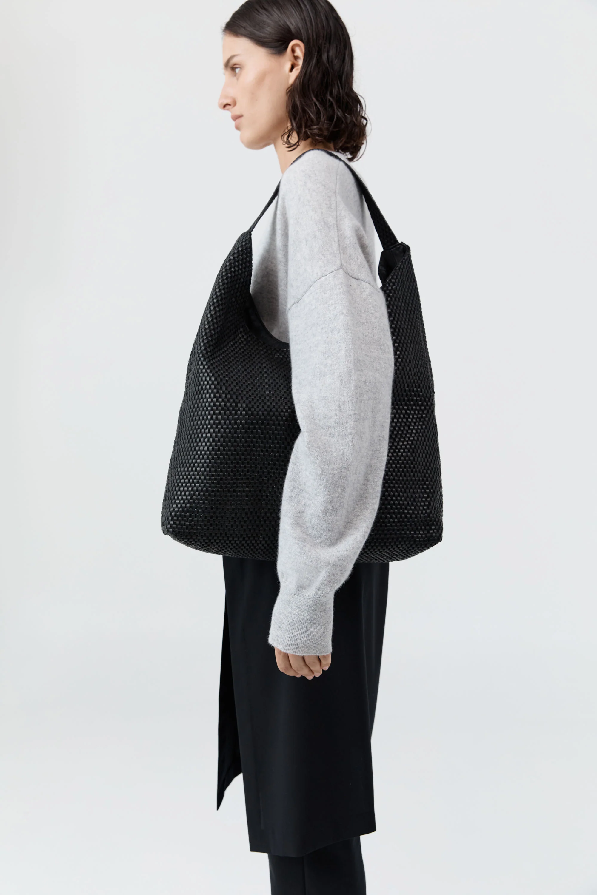 Lattice Weave Large Tote - Black