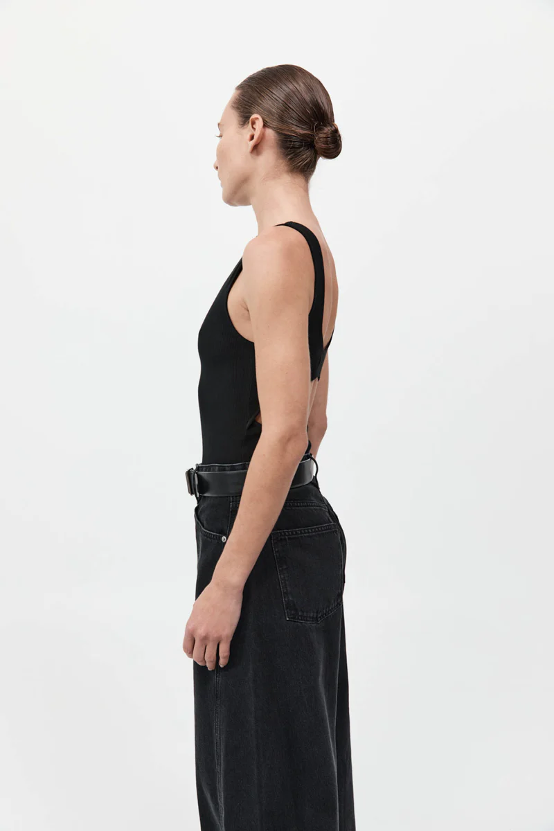 Rib Bateau Cut Out Top - Black