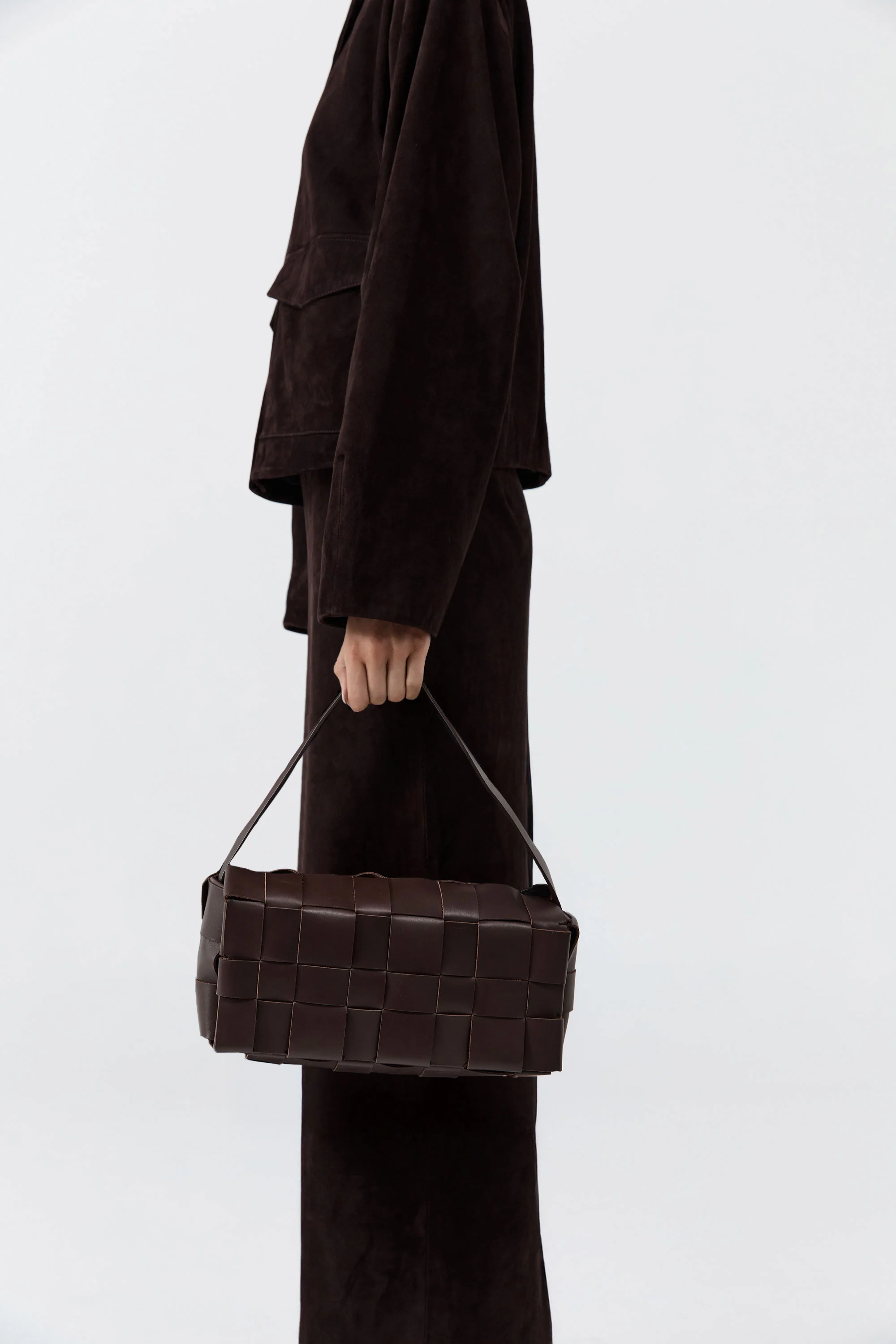 Woven Envelope Slim Tote - Chocolate