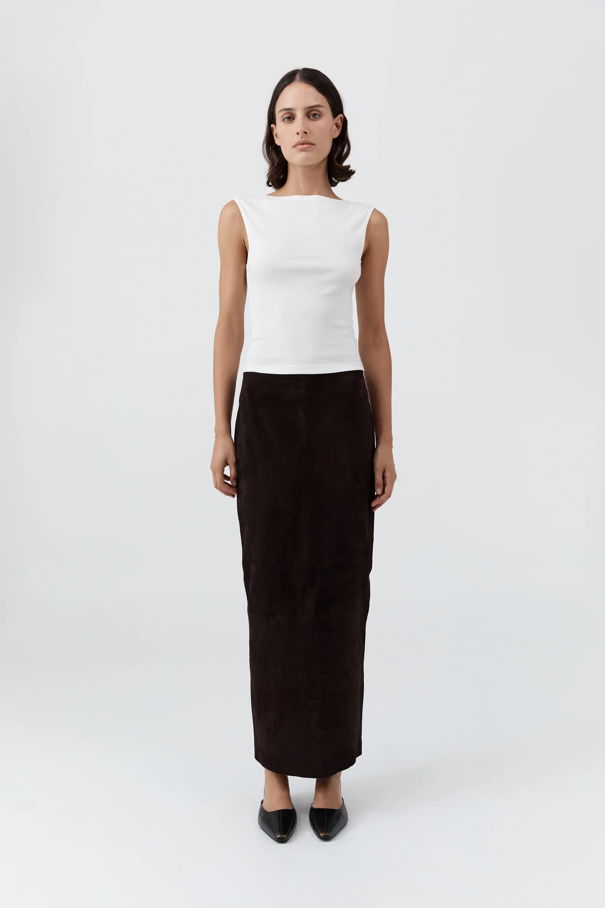 Suede Column Skirt - Coffee