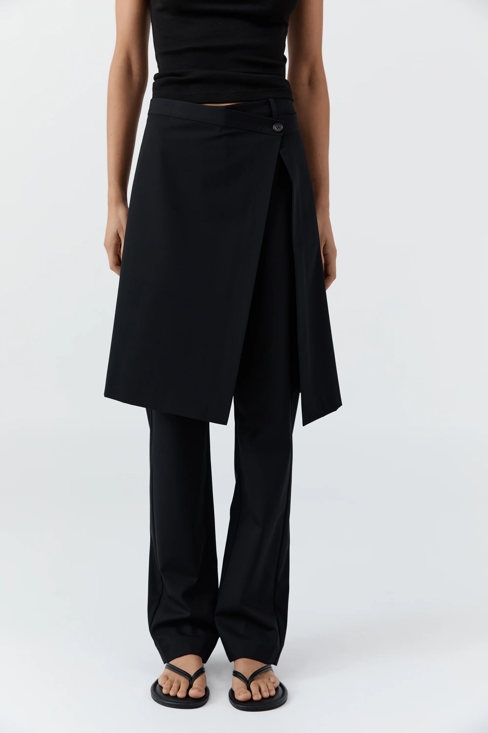 Wool Hybrid Skirt Pants - Black