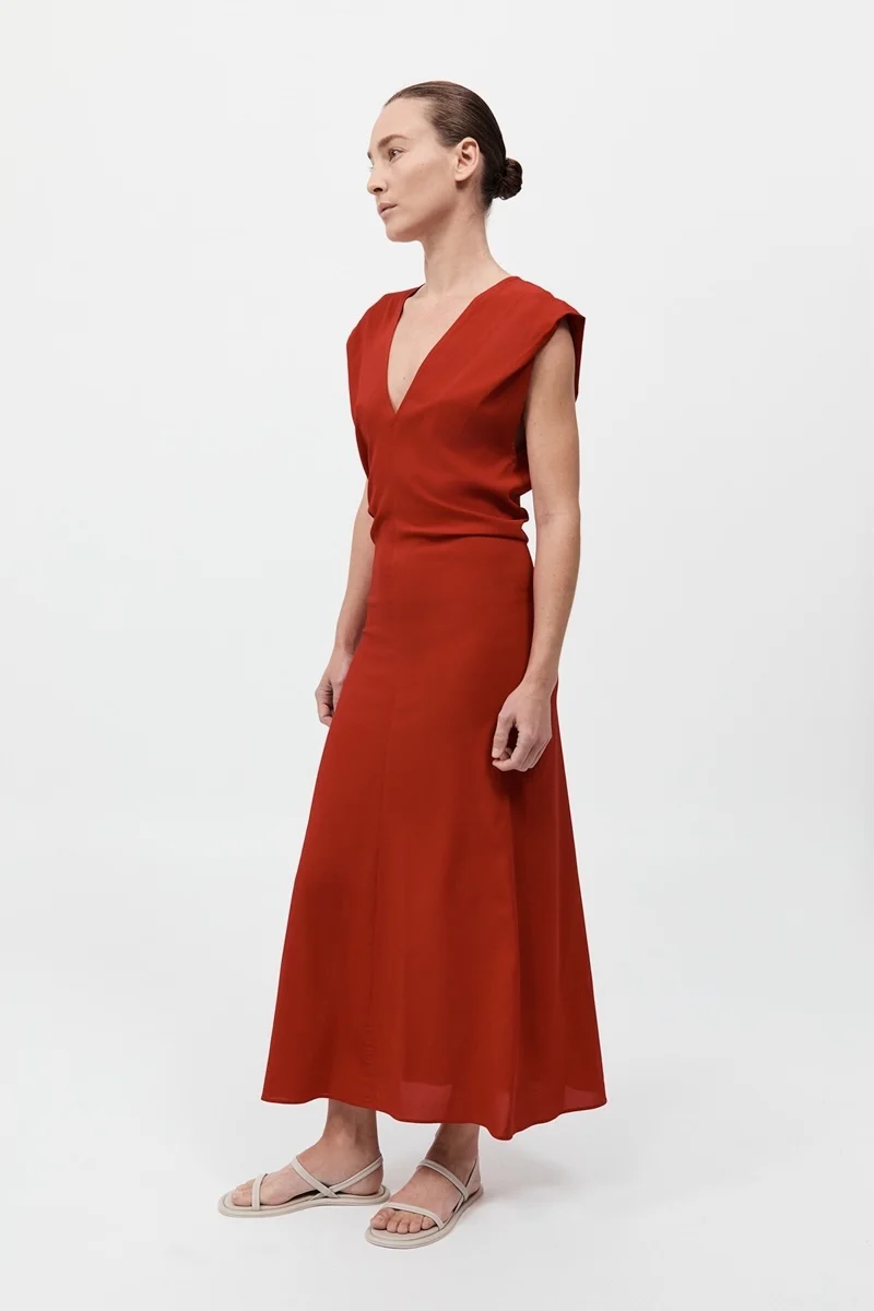 Plunge Drape Dress - Rosso