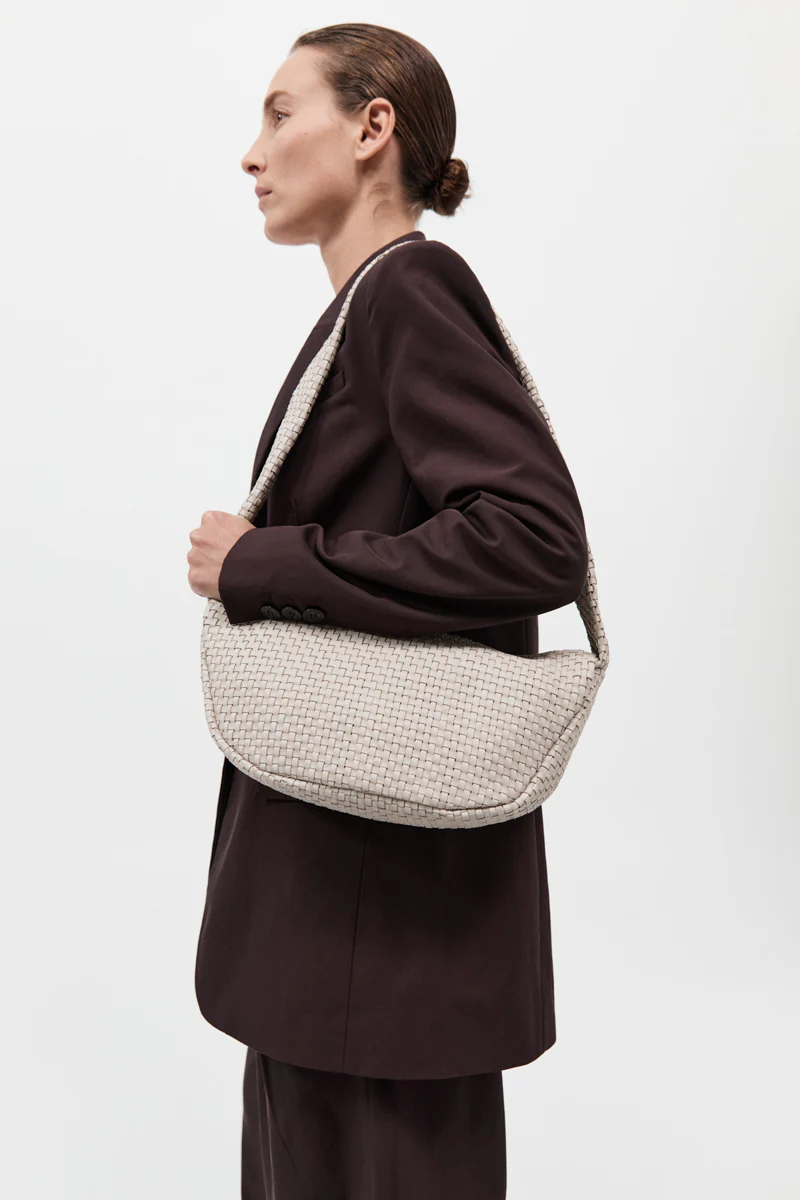 Lattice Weave Crescent Bag - Creme