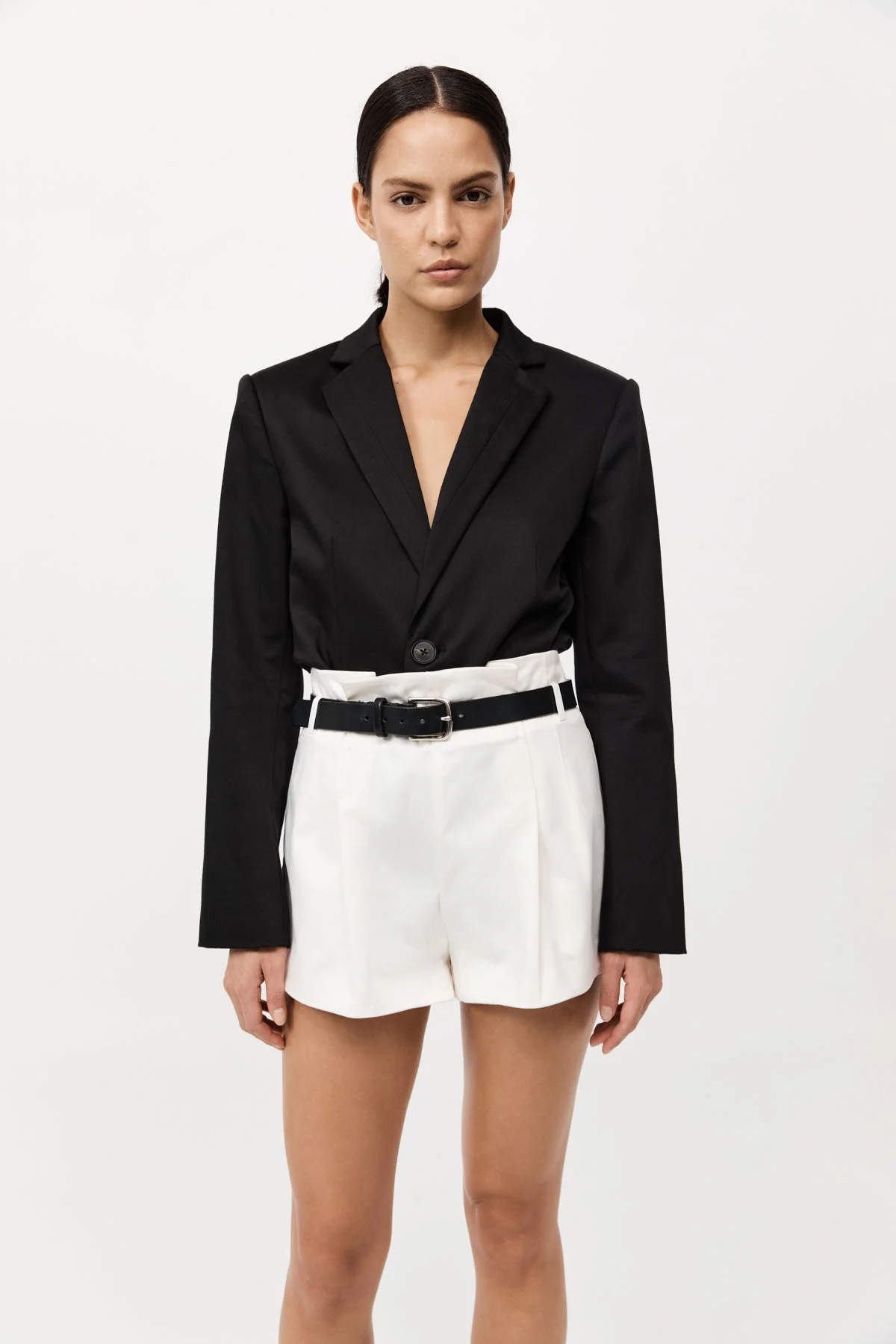 Cotton Paperbag Waist Shorts - Off White