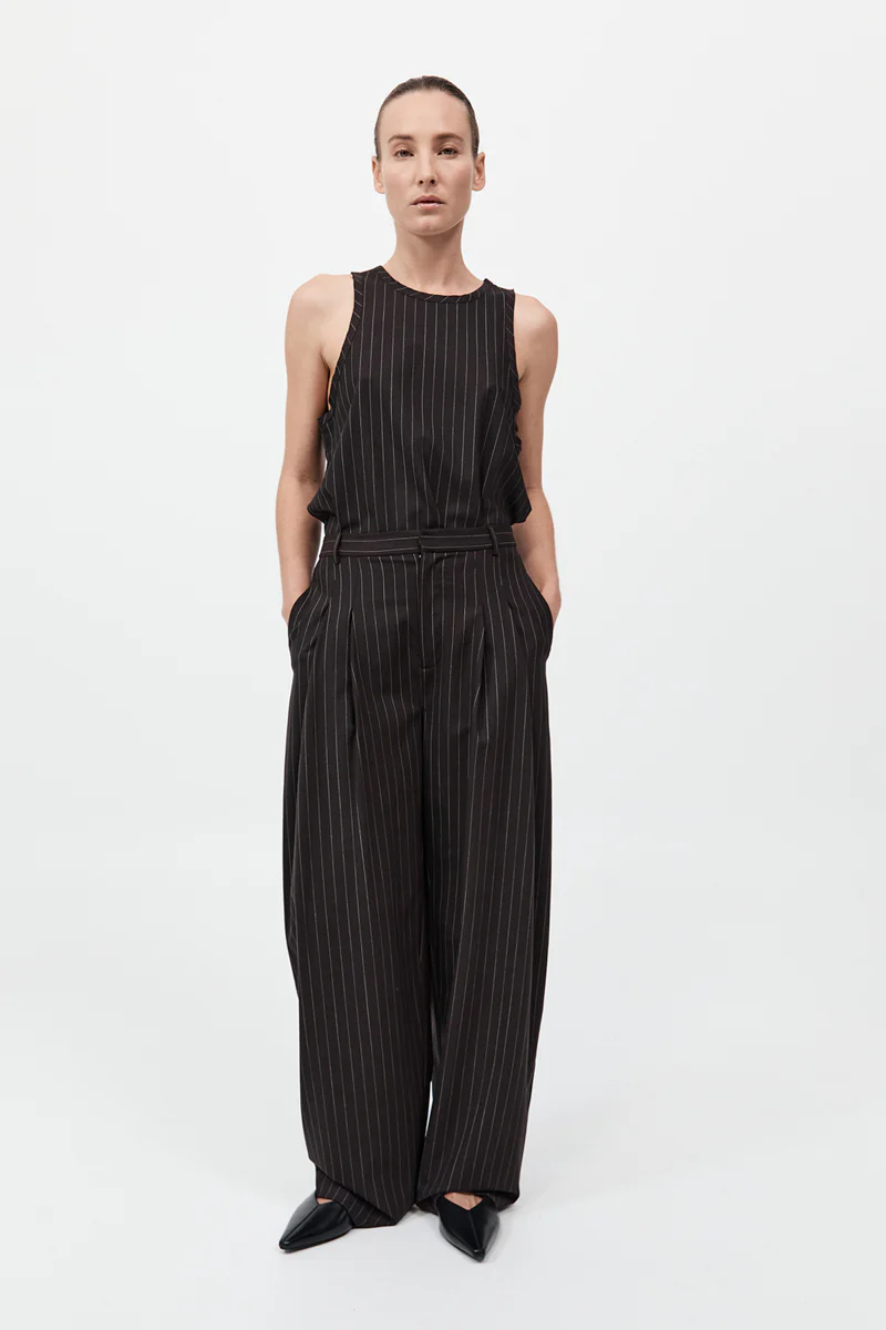 Wool Pinstripe Tapered Pants - Mahogany Stripe