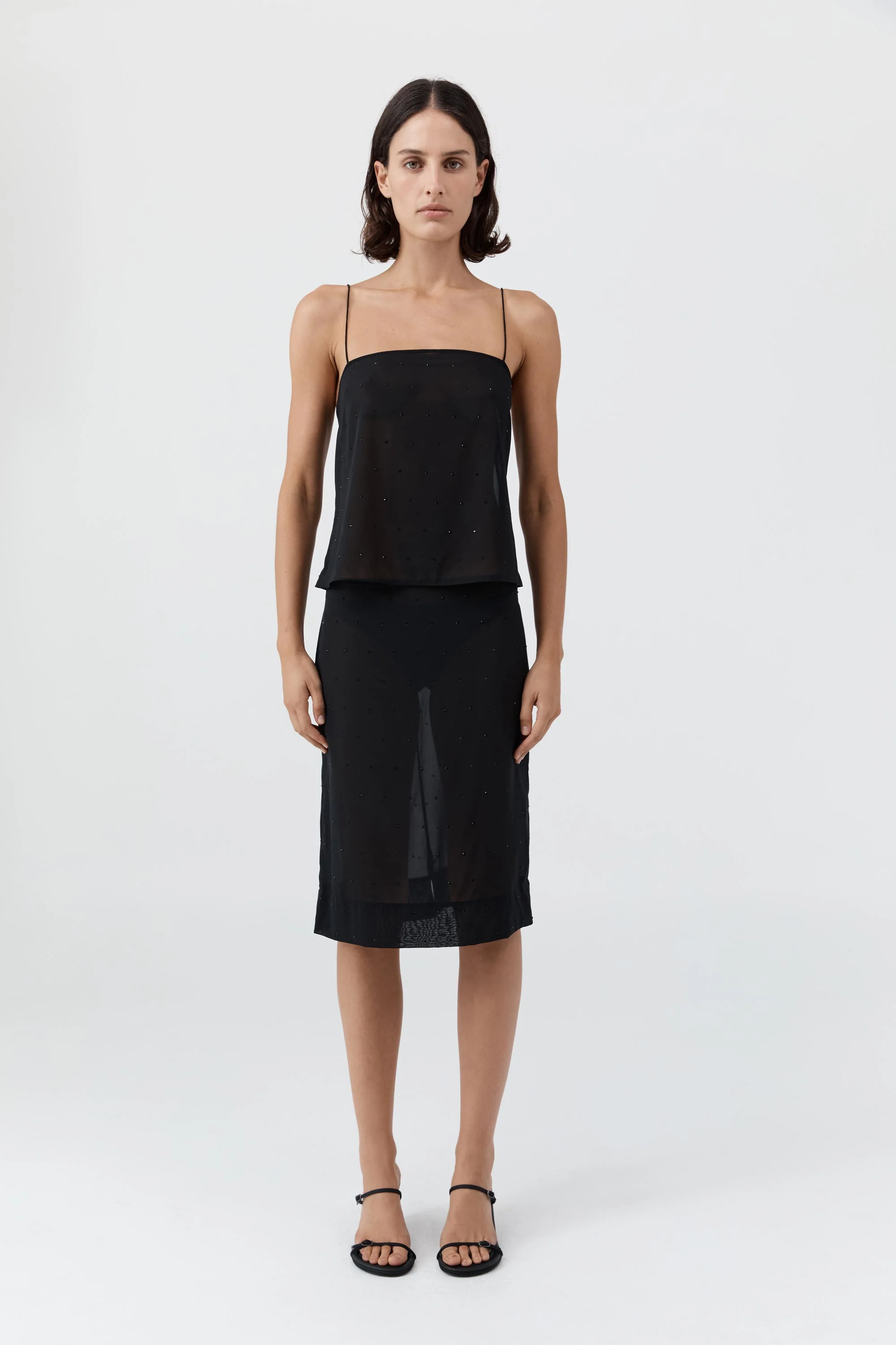 Silk Glass Beaded Skirt - Black