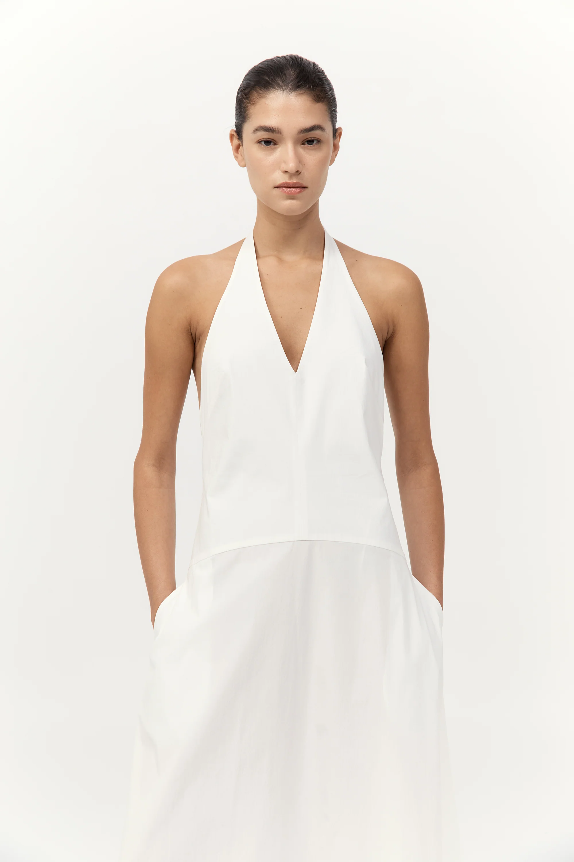 Halter Plunge Dress - White