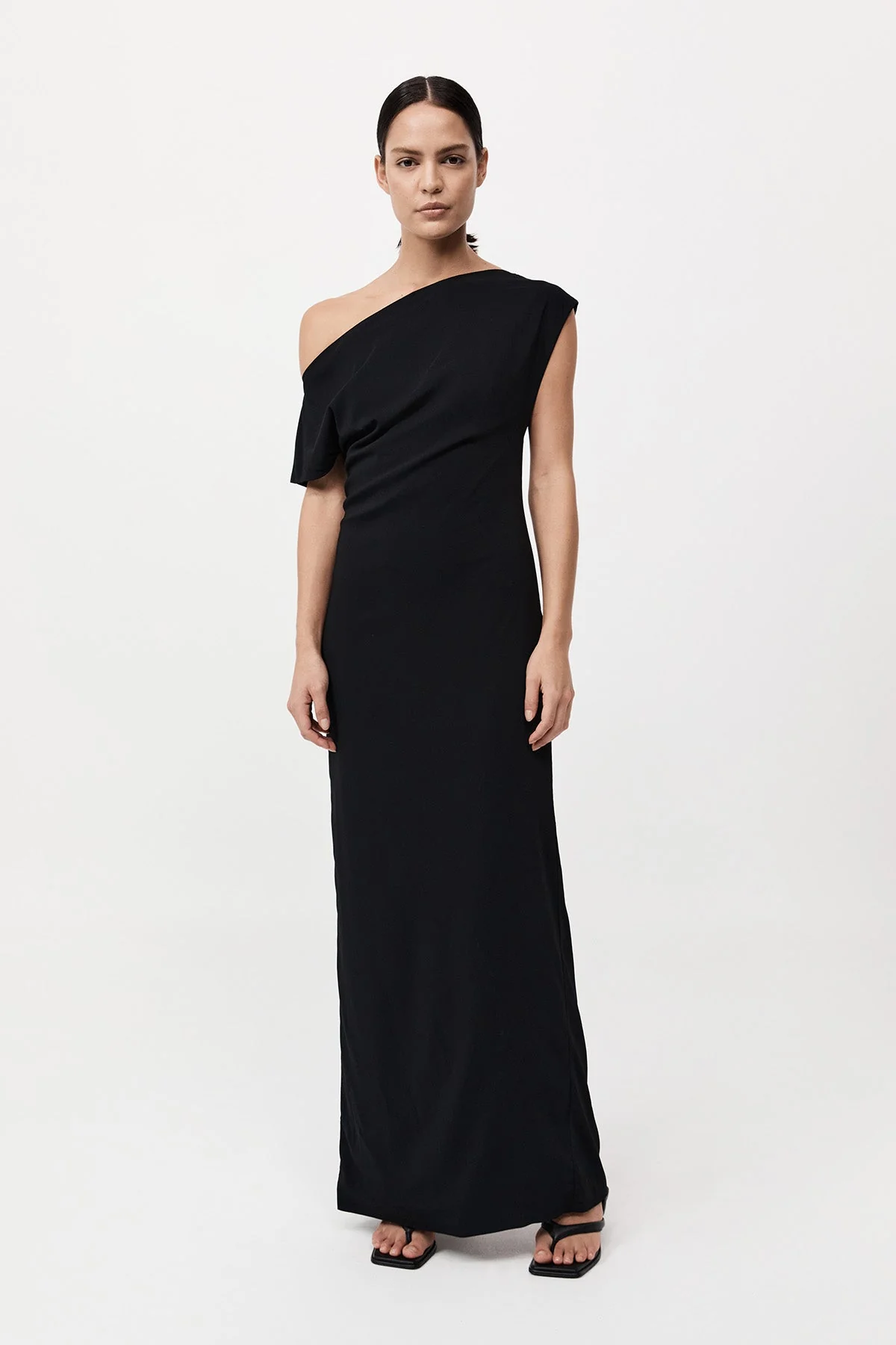 Asymmetric Off Shoulder Dress - Black