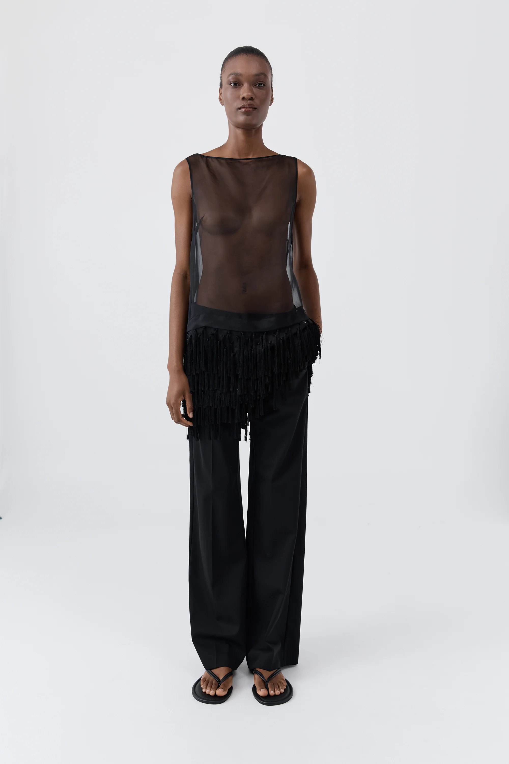 Tassel Shift Mini Dress - Black