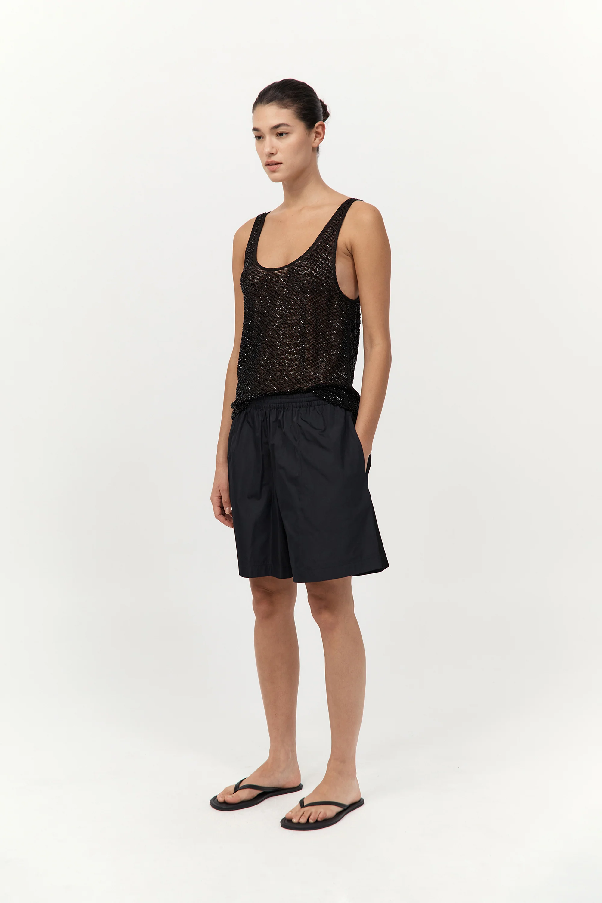 Glass Beaded Mesh Top - Jet Black