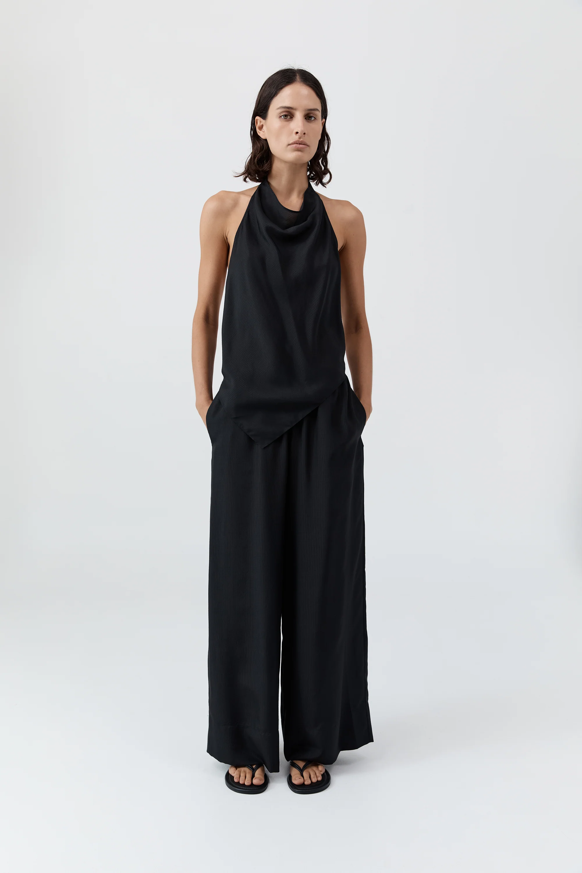 Silk Grid Halter Top - Black