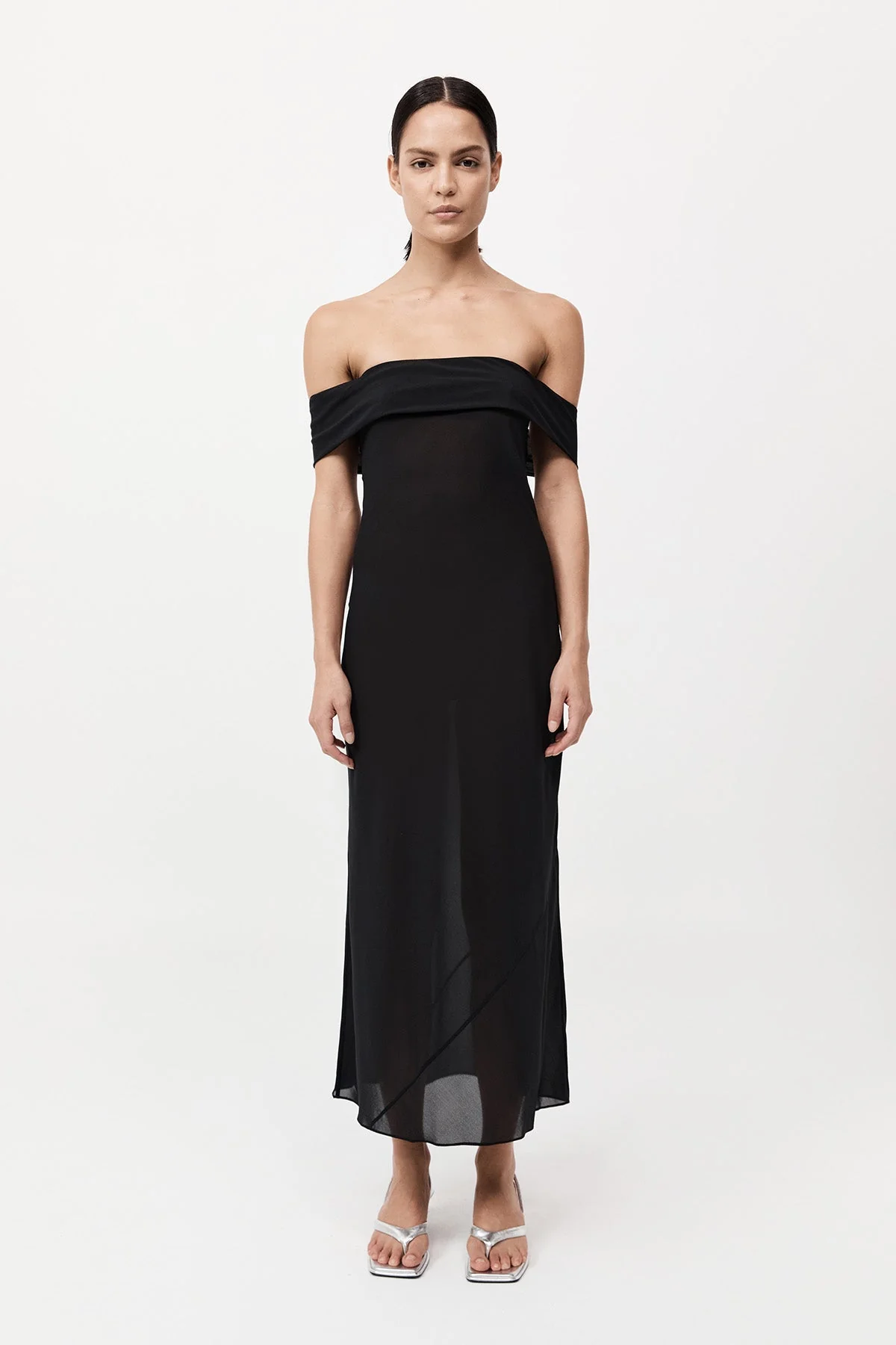 Silk Off Shoulder Dress - Black