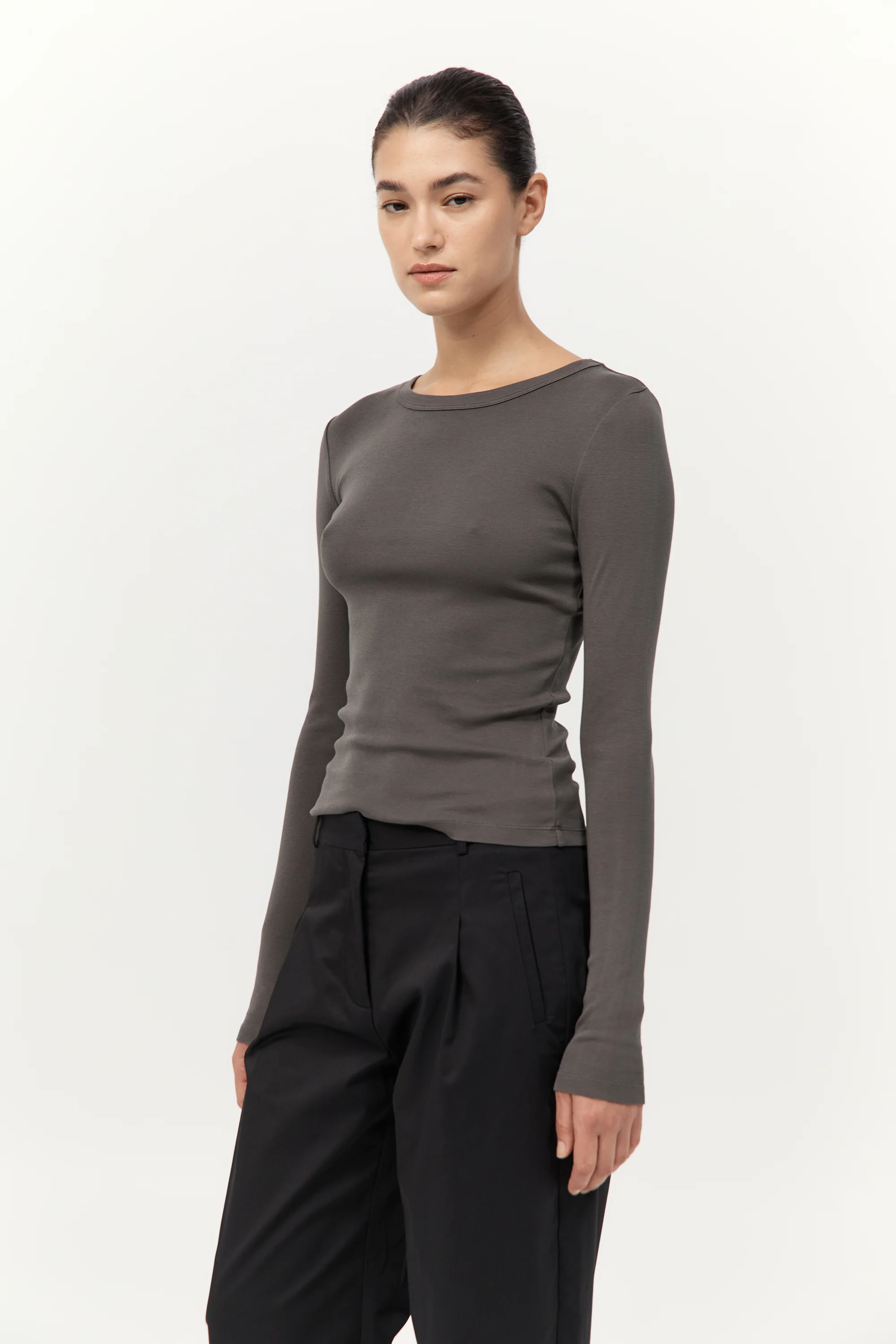 Organic Cotton Long Sleeve Top - Khaki