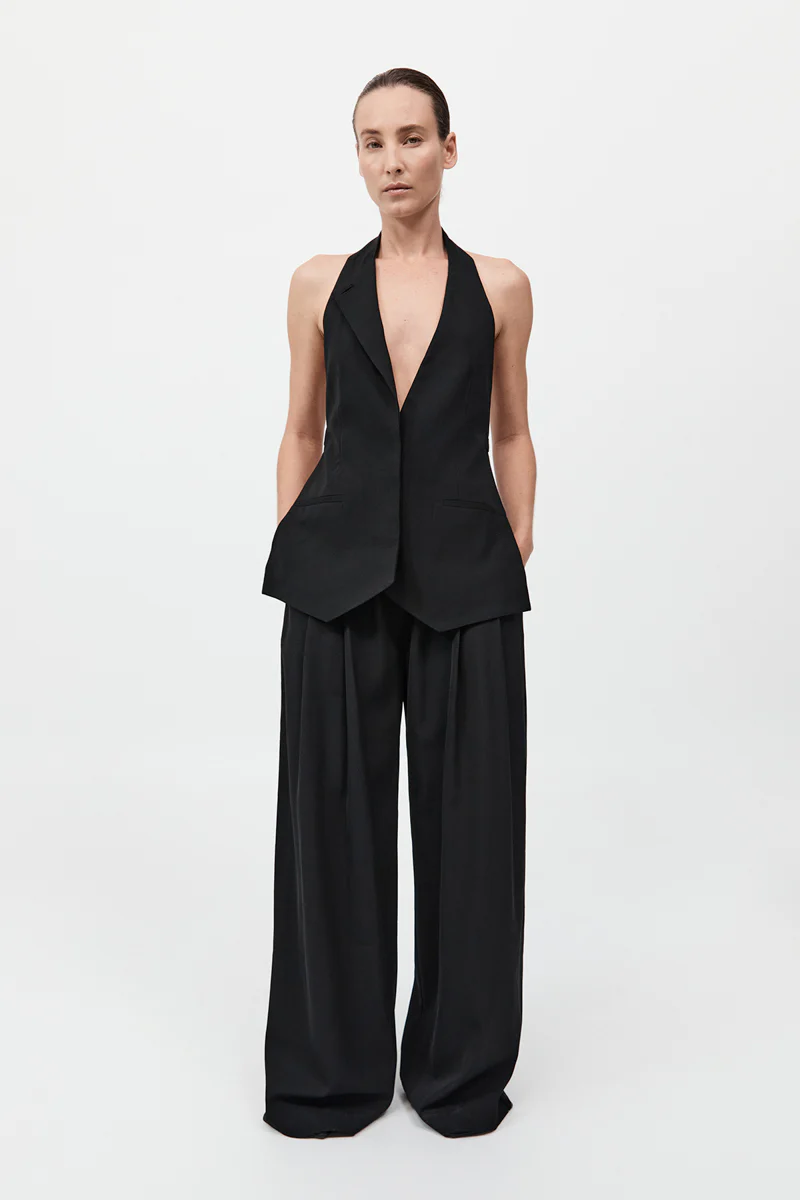 Wool Double Layer Blazer - Black