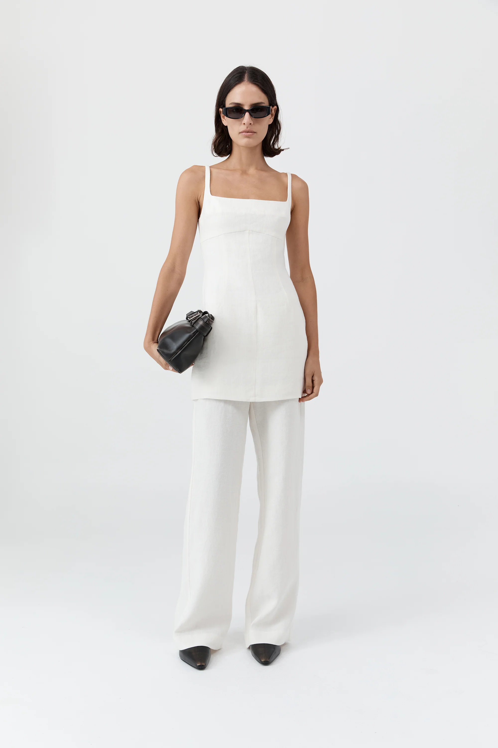 Tailored Square Neck Mini Dress - Off White