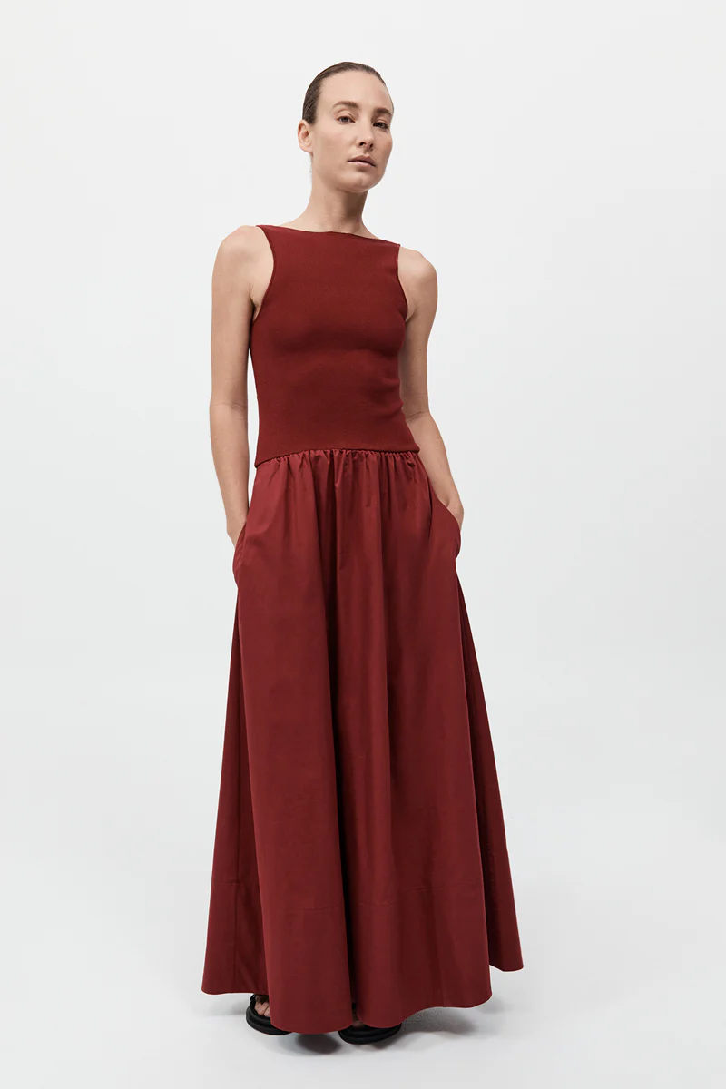 Bateau Cut Out Dress - Berry