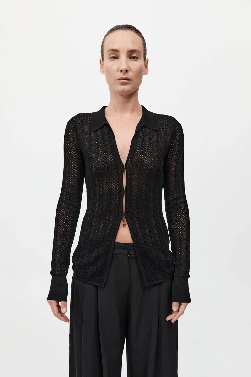 Textured Knit Shirt - Black