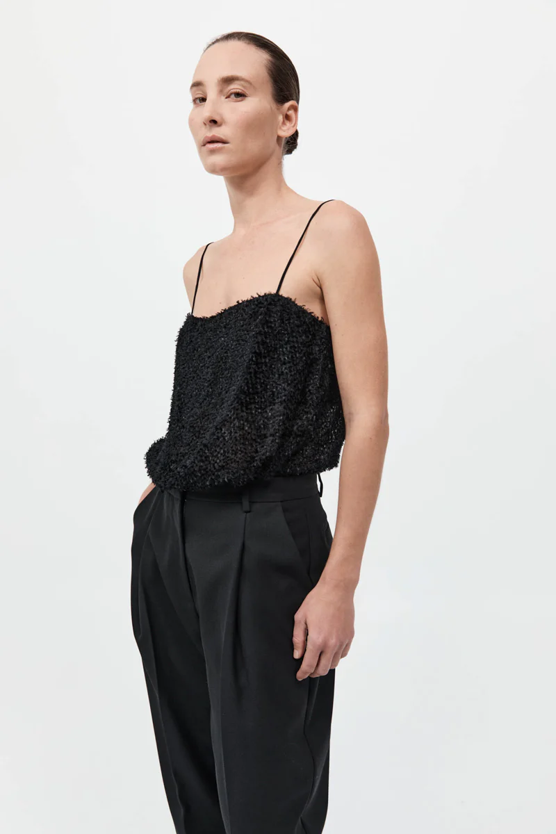 Feathered Silk Cami - Black