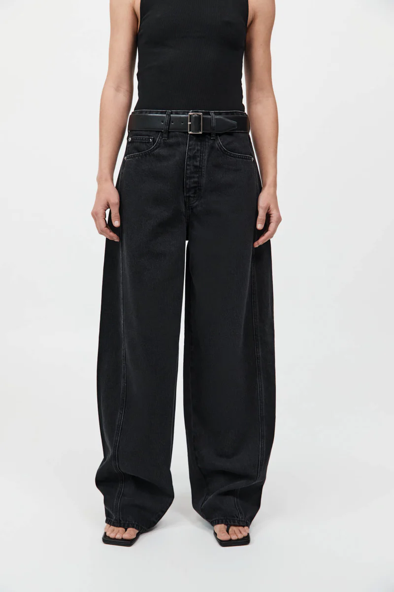 Mid Rise Balloon Jeans - Washed Black