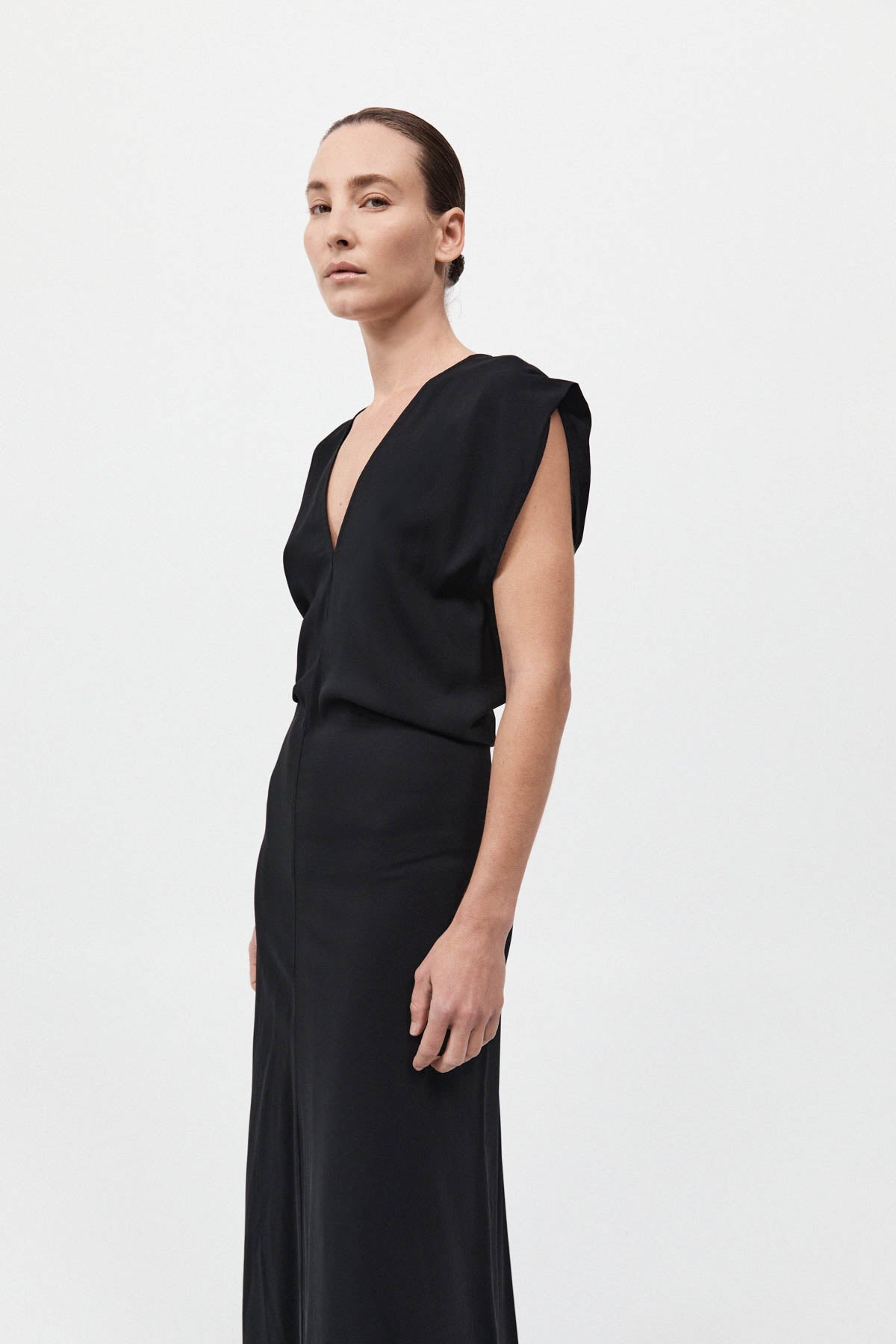 Plunge Drape Dress - Black