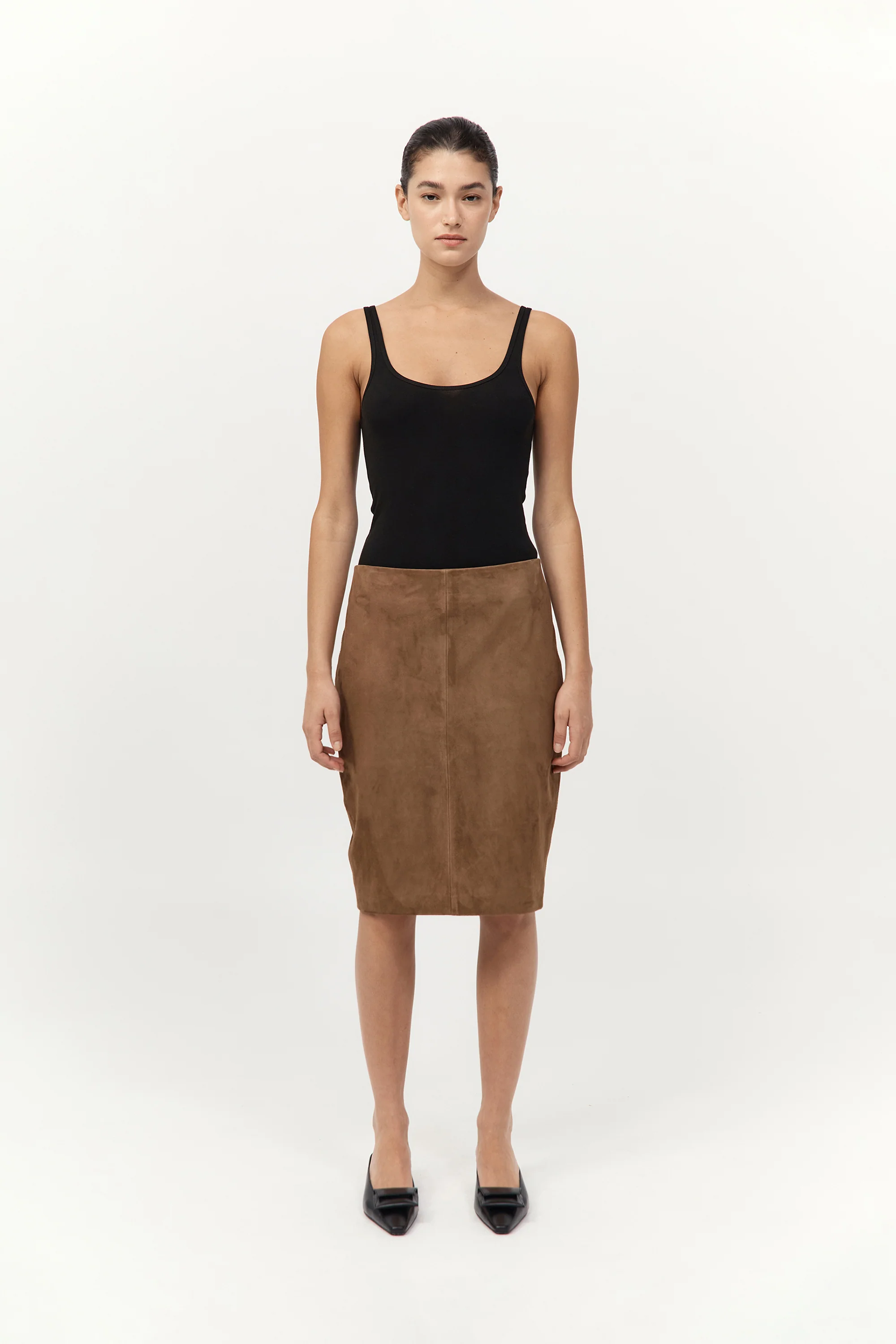 Suede Pencil Skirt - Toffee
