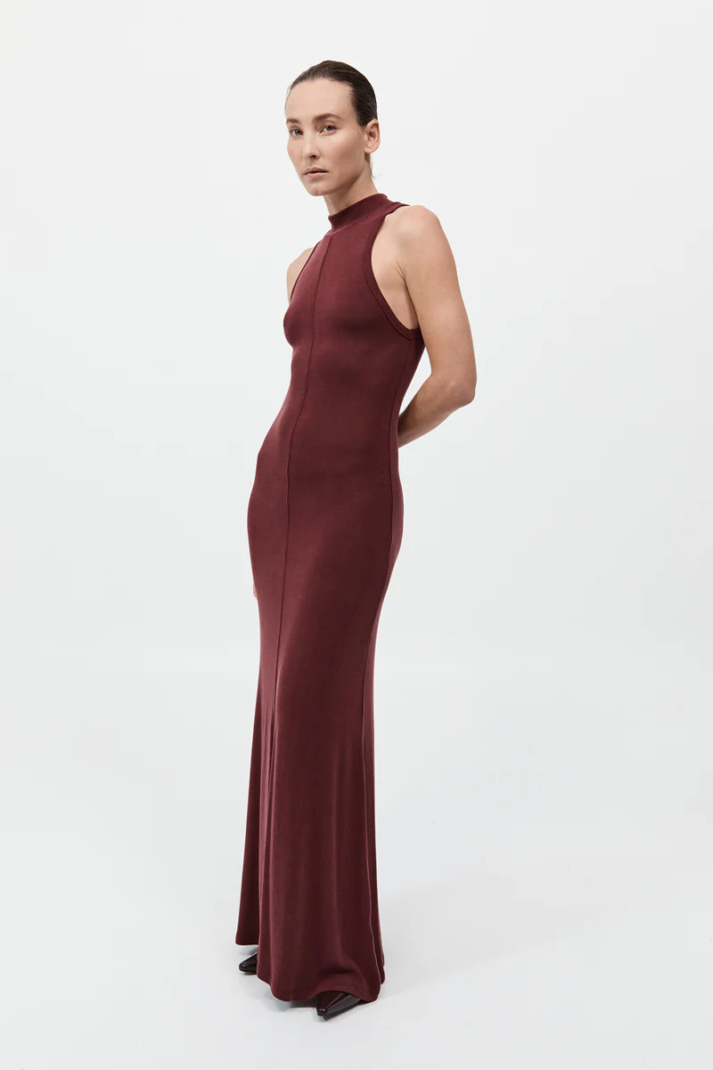 Racer Back Jersey Maxi Dress - Currant
