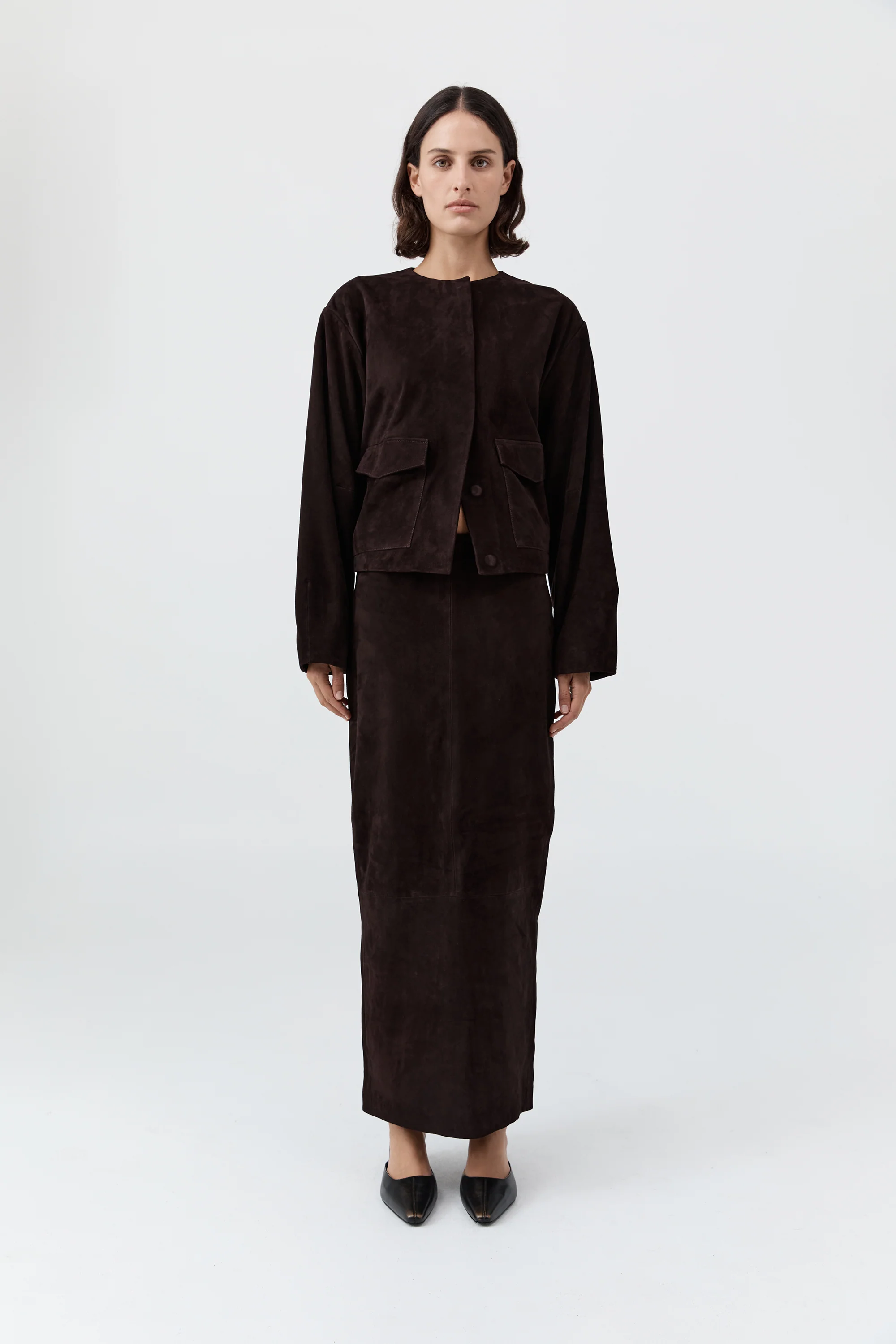 Suede Utility Cocoon Bomber - Coffee