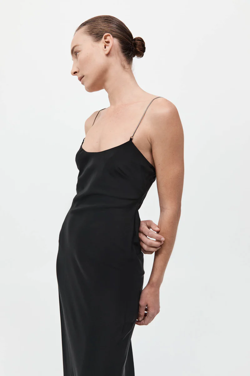 Fine Chain Silk Slip Dress - Black