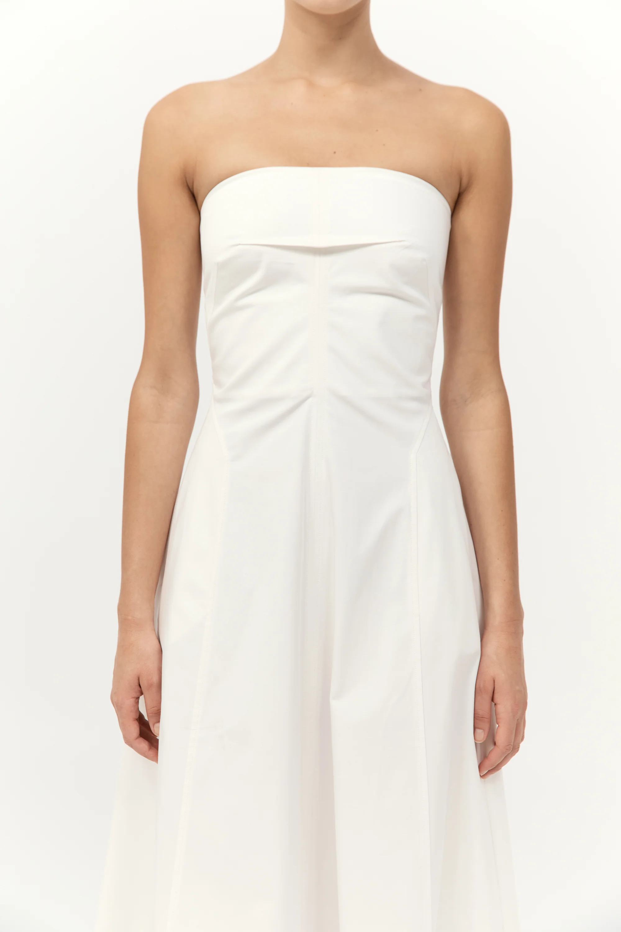 Sculpted Cotton Strapless Dress - Milk