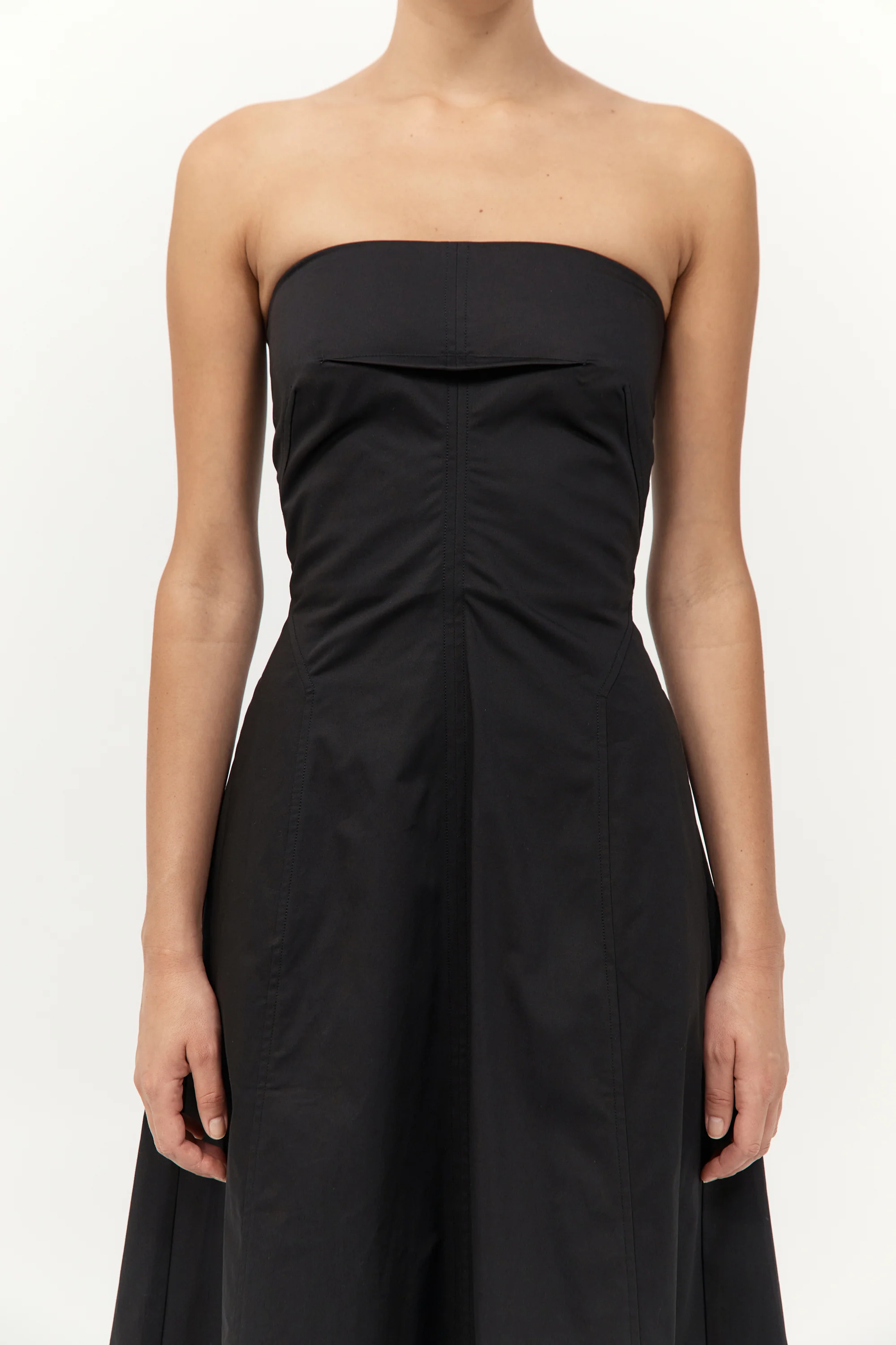 Sculpted Cotton Strapless Dress - Black