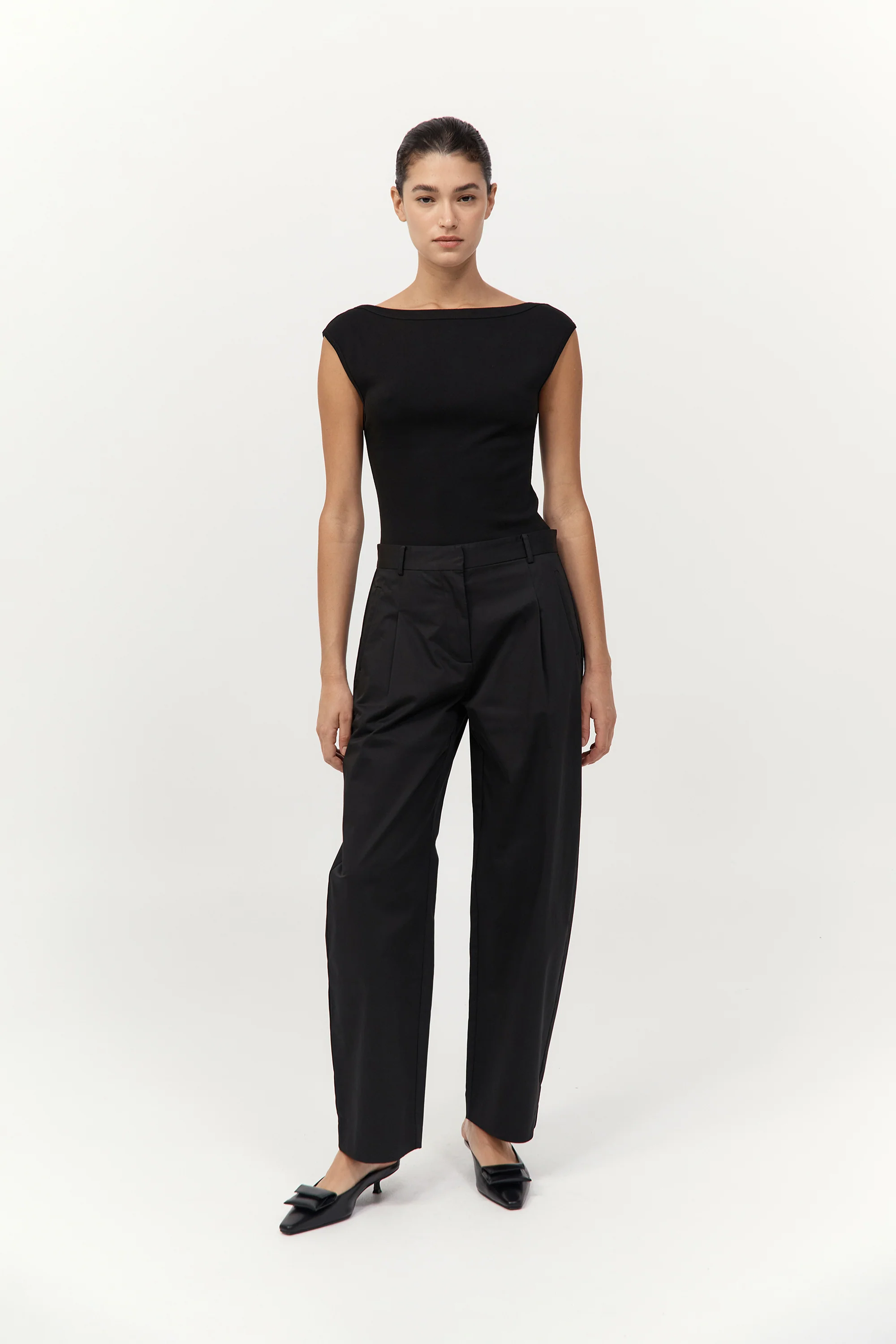 Cotton Barrel Leg Pants - Black