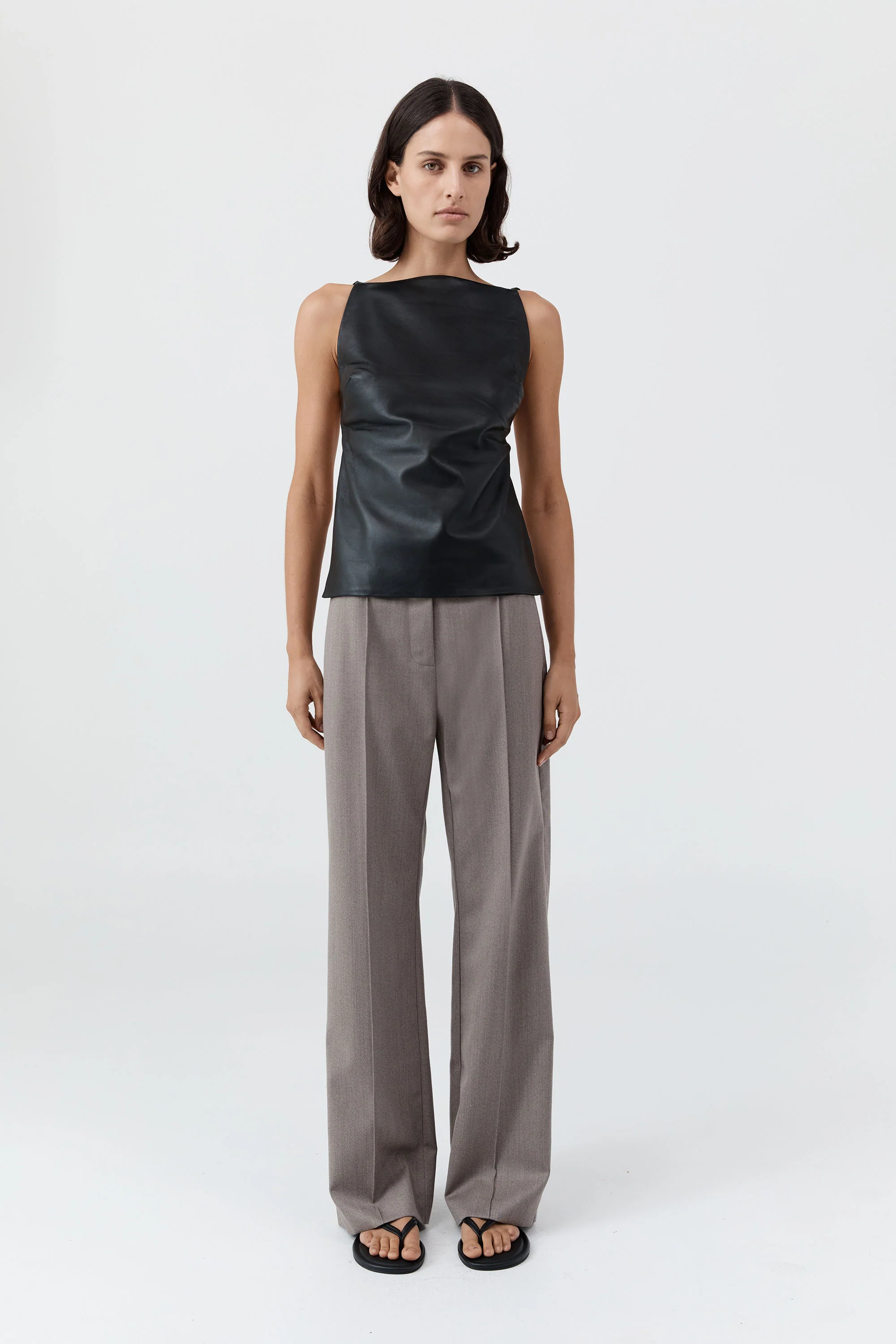 Leather Square Neck Top - Black