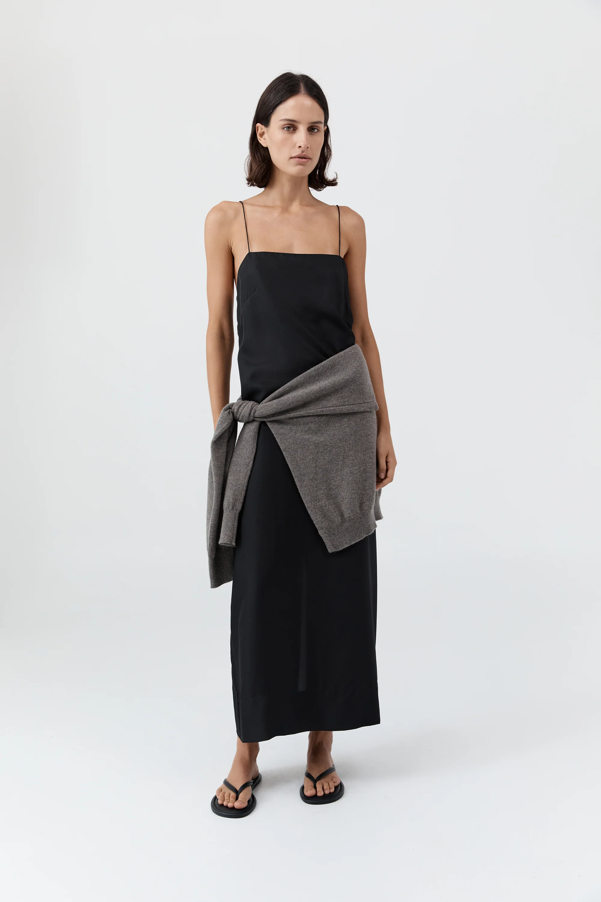 90s Silk Twill Slip Dress - Black
