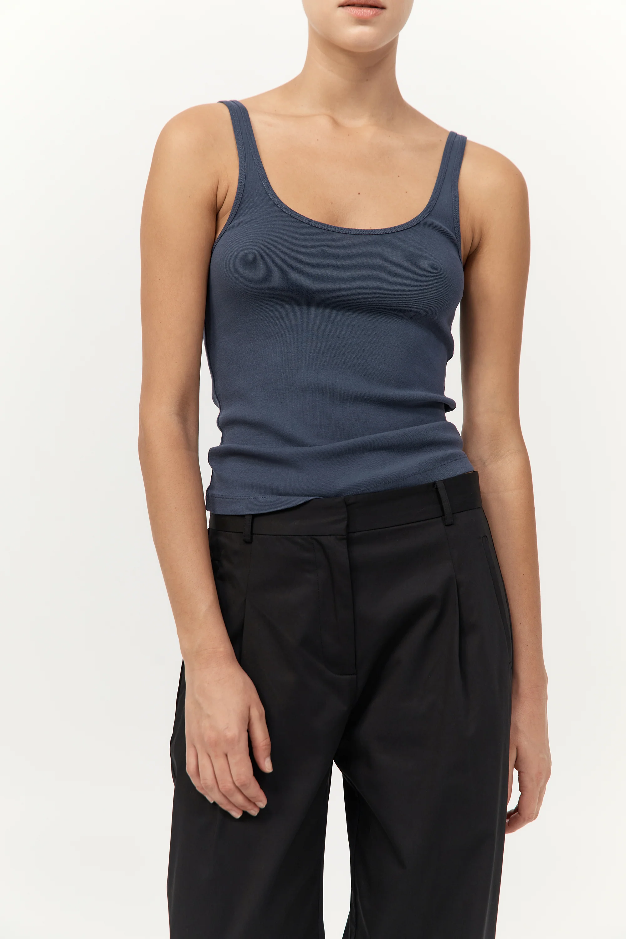 Organic Cotton Slim Scoop Tank - Storm