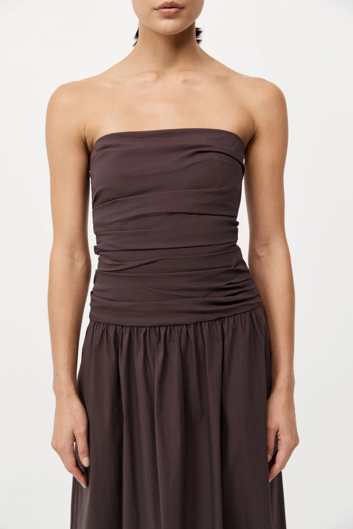 Gathered Strapless Tie Back Dress - Chocolate Plum