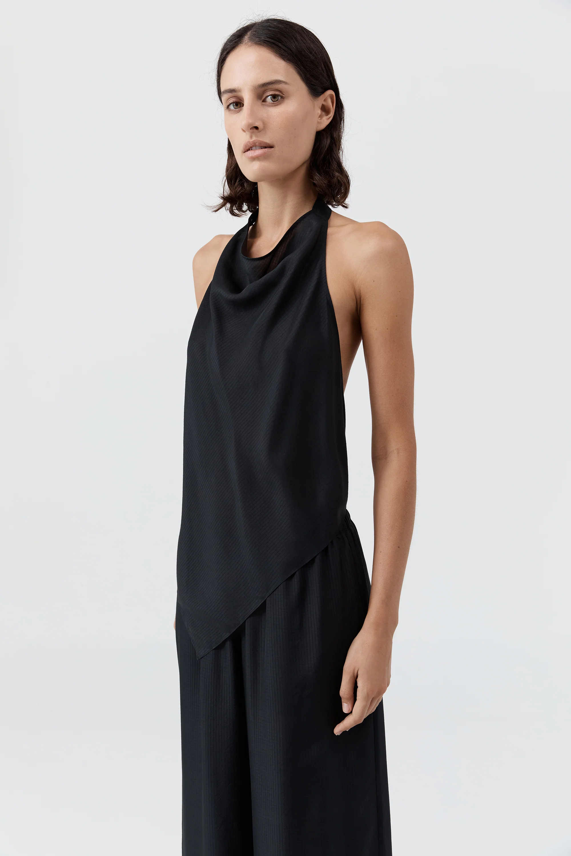 Silk Grid Halter Top - Black