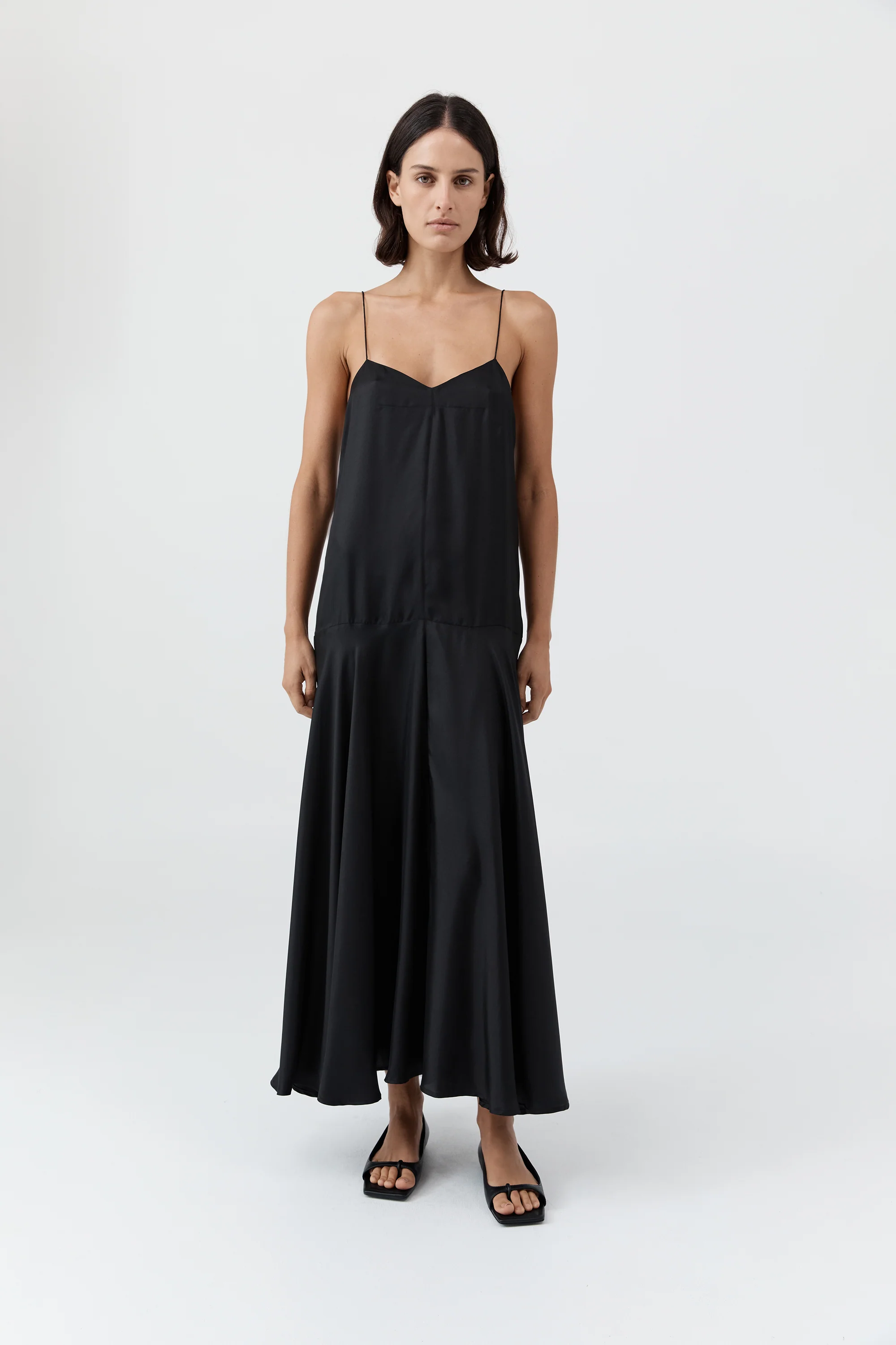 Silk Twill Relaxed Slip Dress - Black