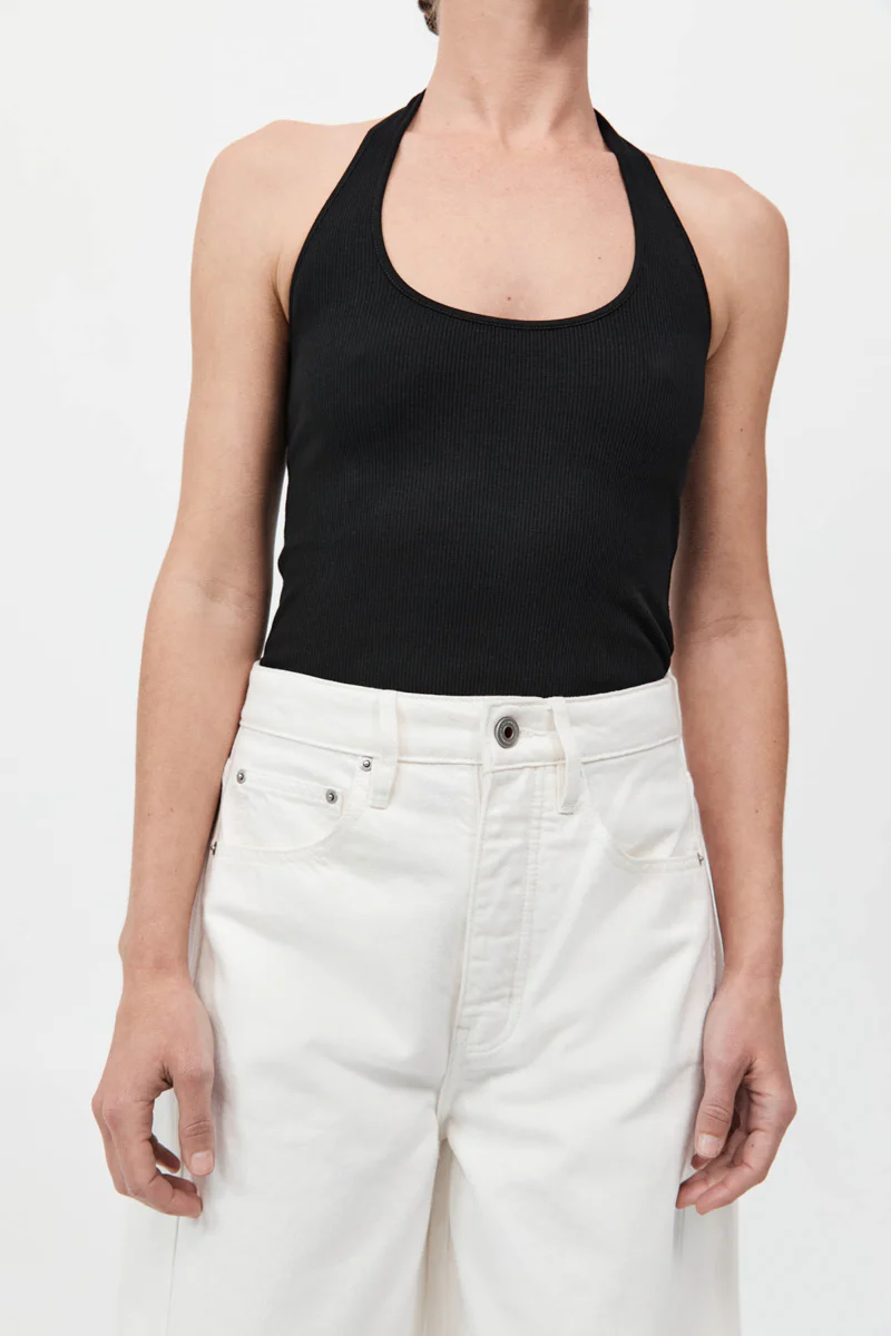 Rib Halter Top - Black