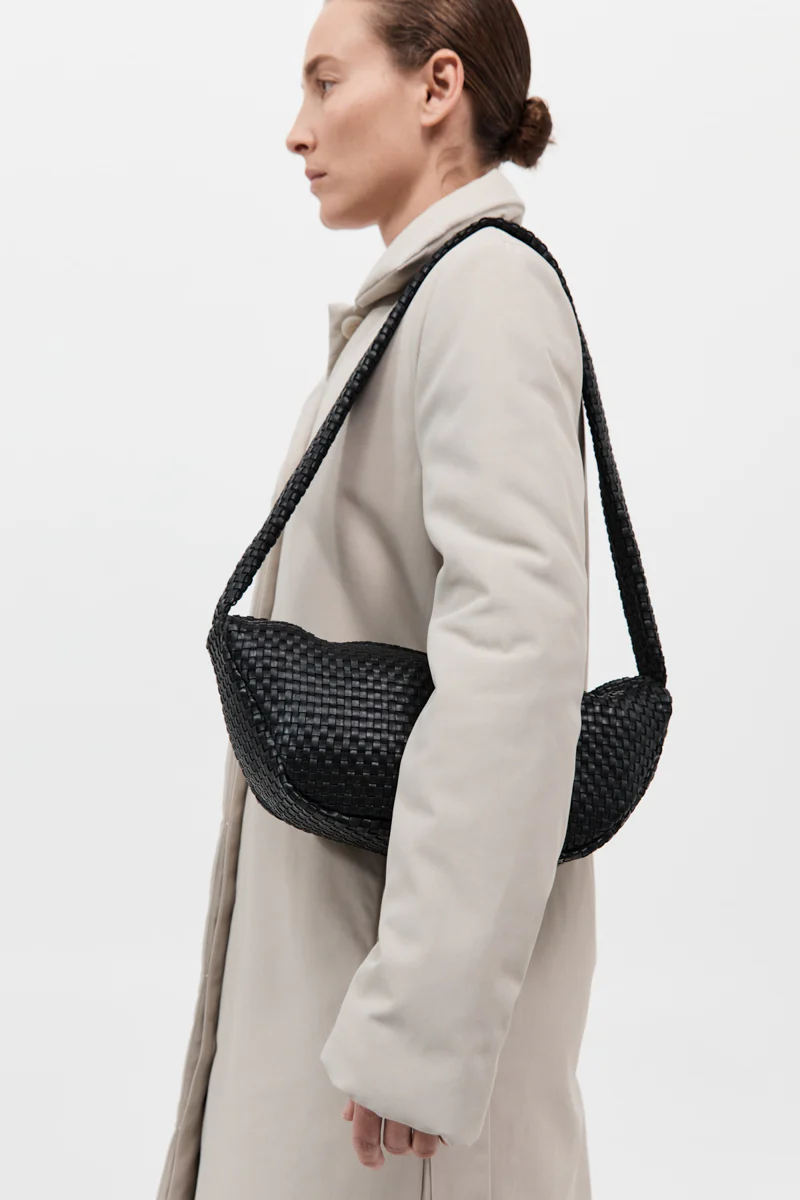 Lattice Weave Crescent Bag - Black