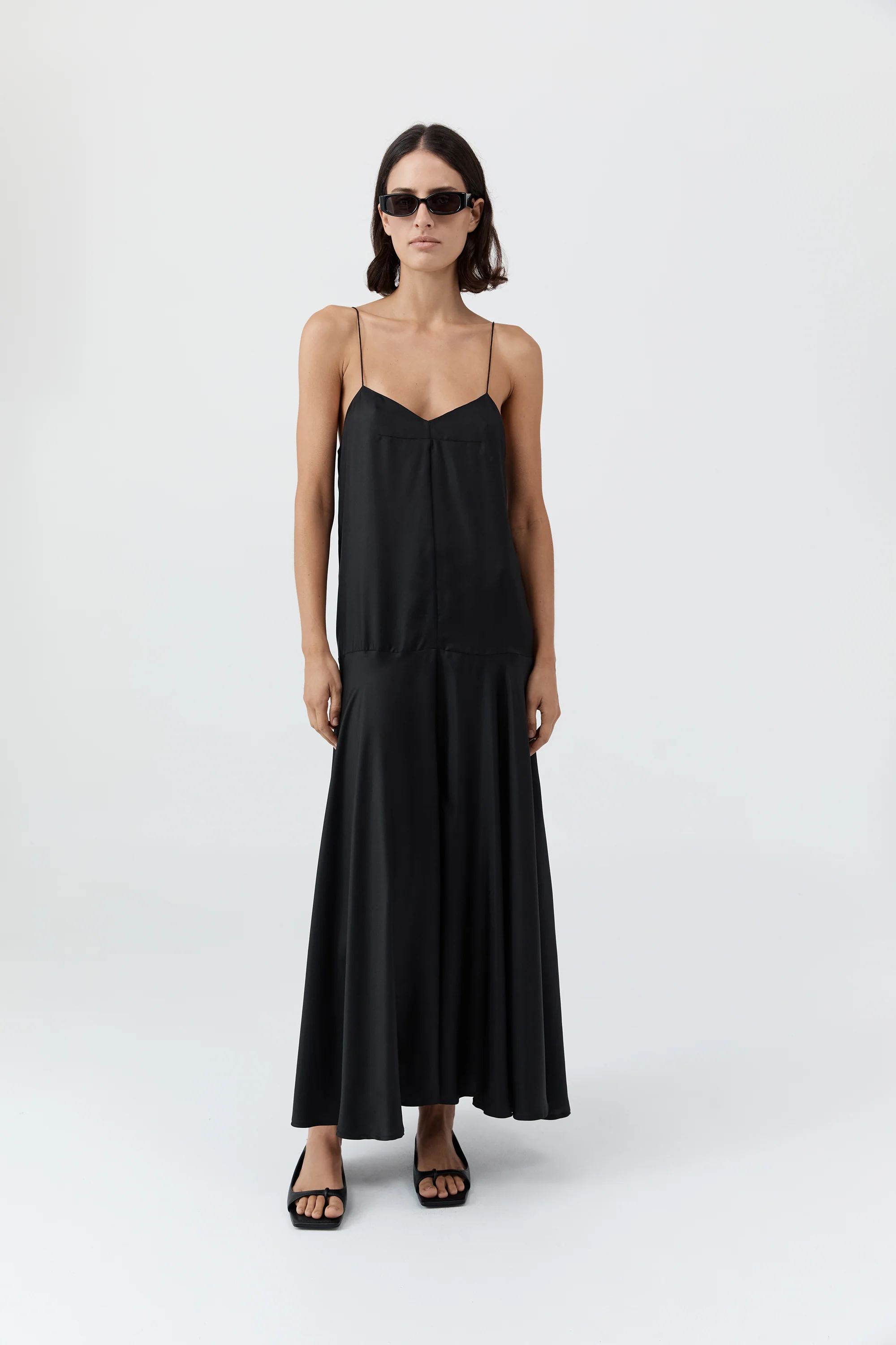 Silk Twill Relaxed Slip Dress - Black