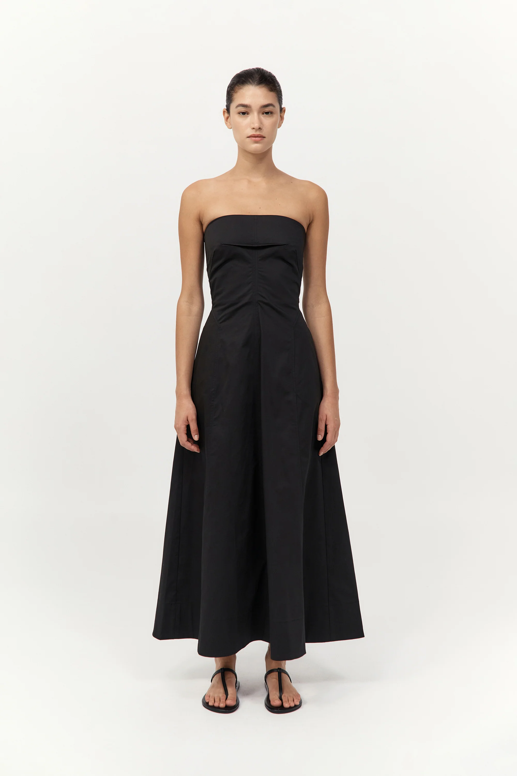 Sculpted Cotton Strapless Dress - Black