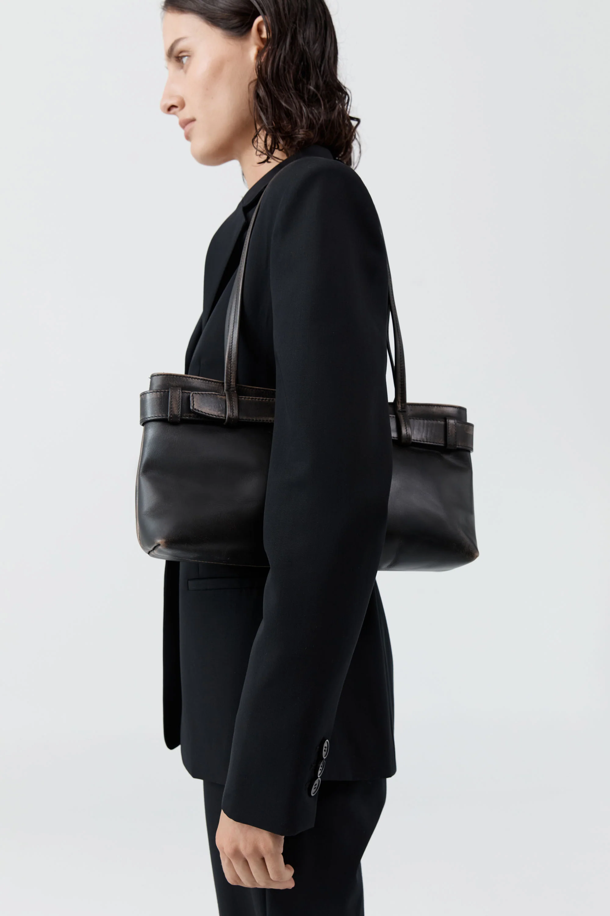 Brushed Belt Detail Baguette - Black