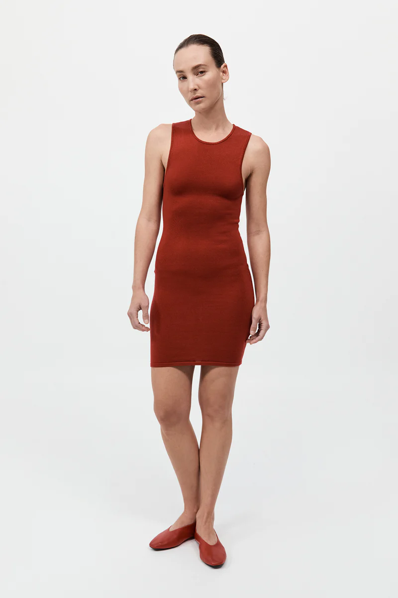 Detachable Layer Knit Dress - Rosso