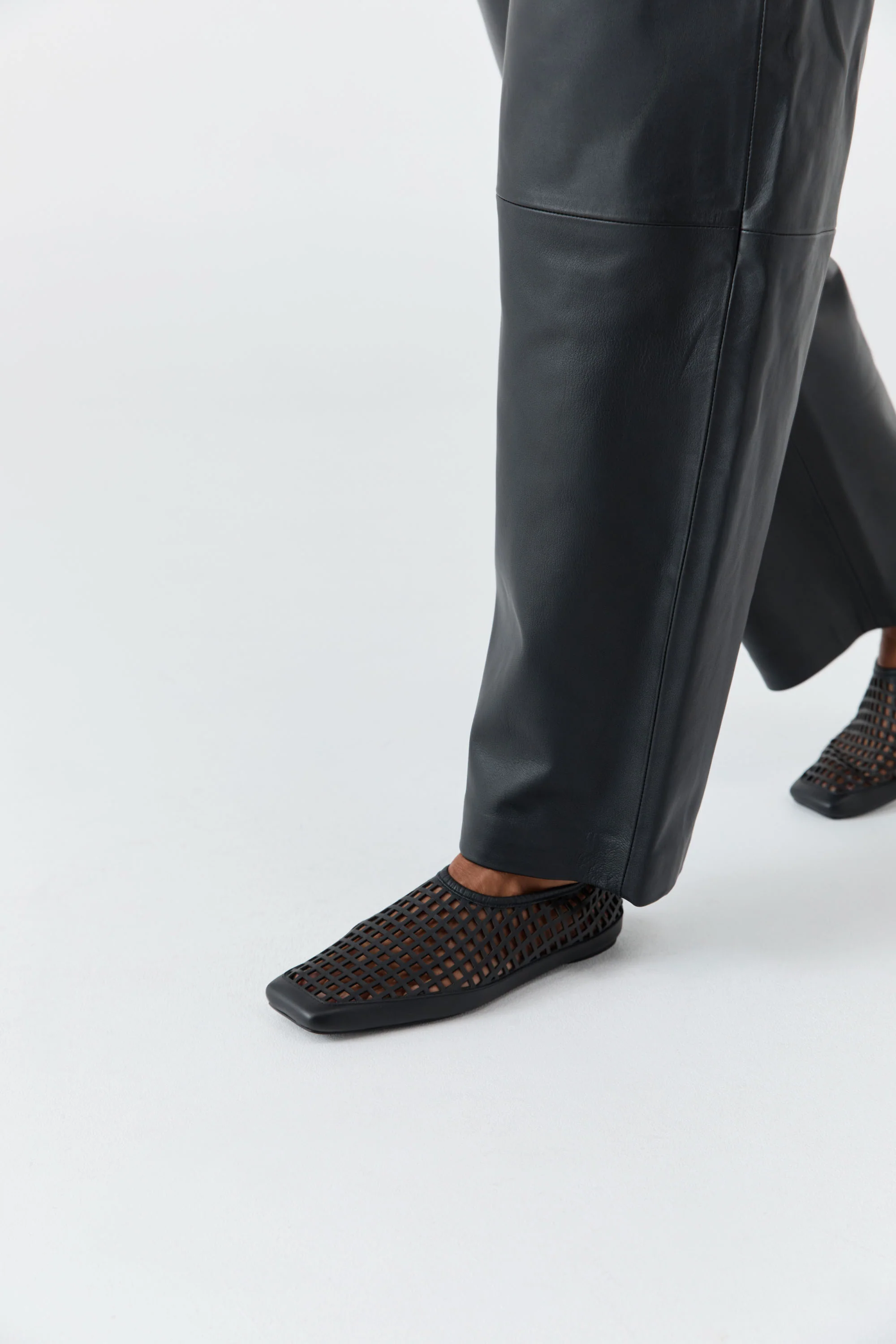 Perforated Square Toe Flat - Black