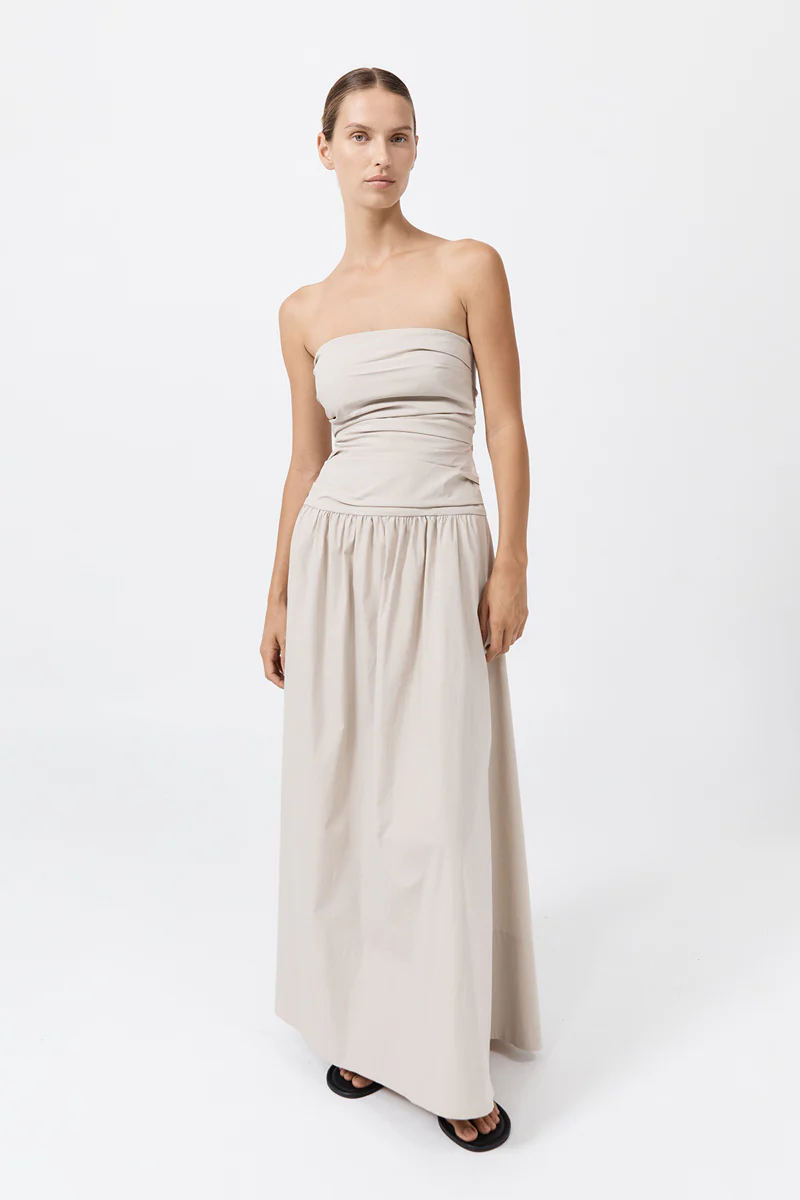 Gathered Strapless Tie Back Dress - Creme