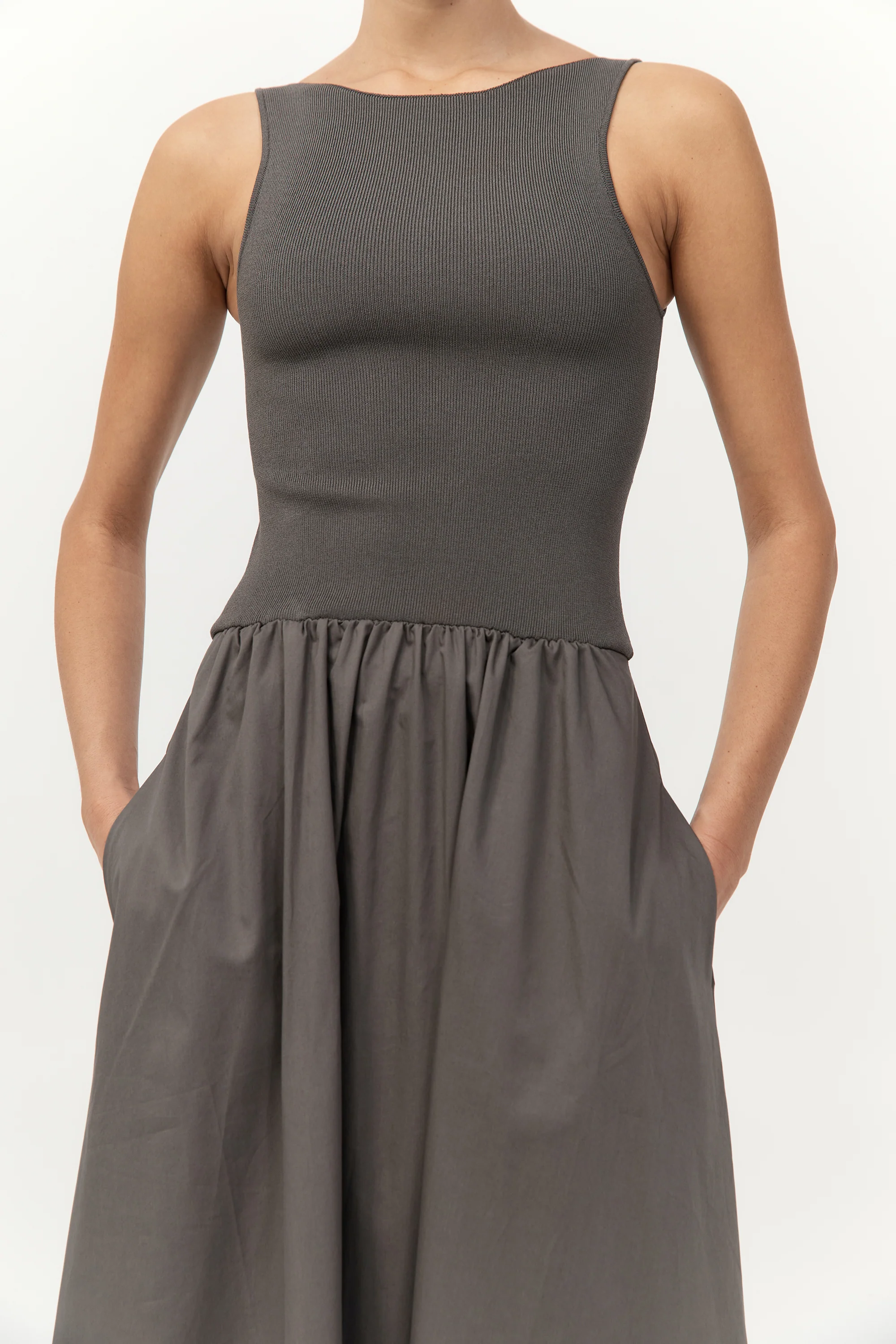 Bateau Cut Out Dress - Khaki