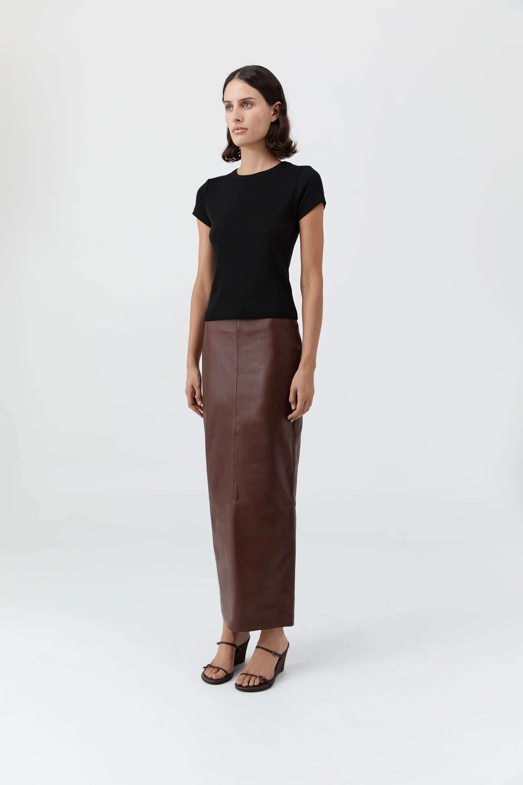 Leather Column Skirt - Rum