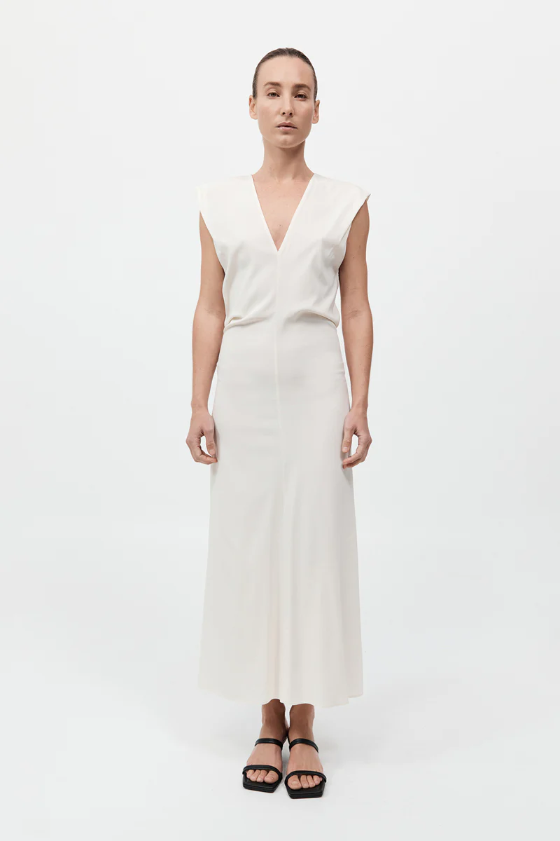 Plunge Drape Dress - Off White