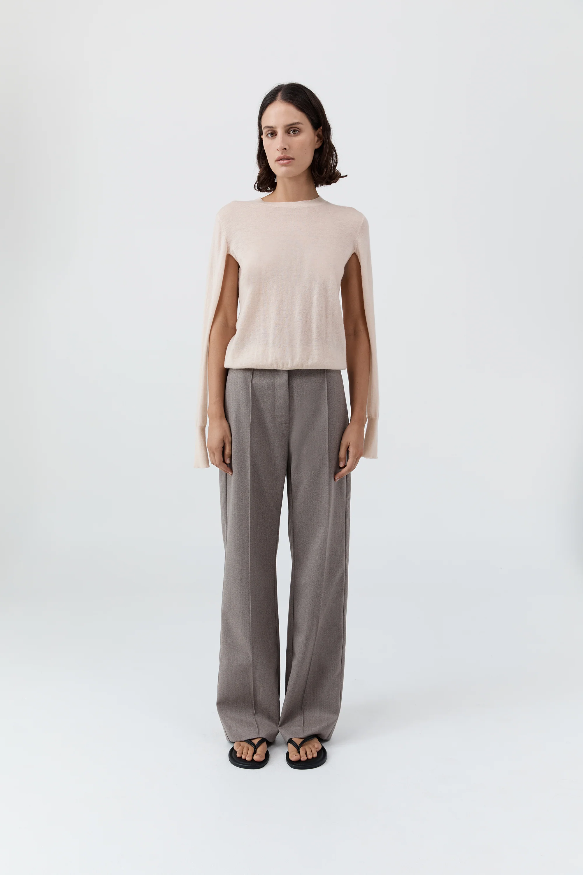 Merino Wool Slit Sleeve Sweater - Powder