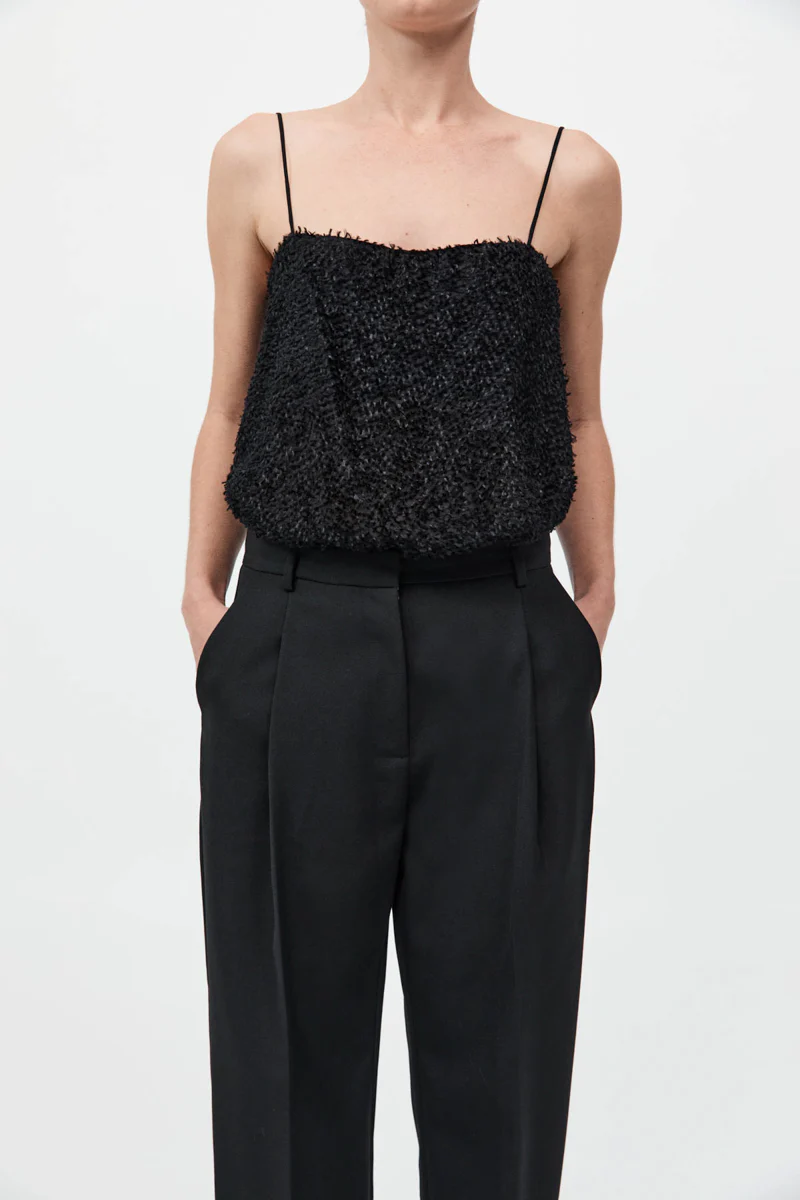 Feathered Silk Cami - Black